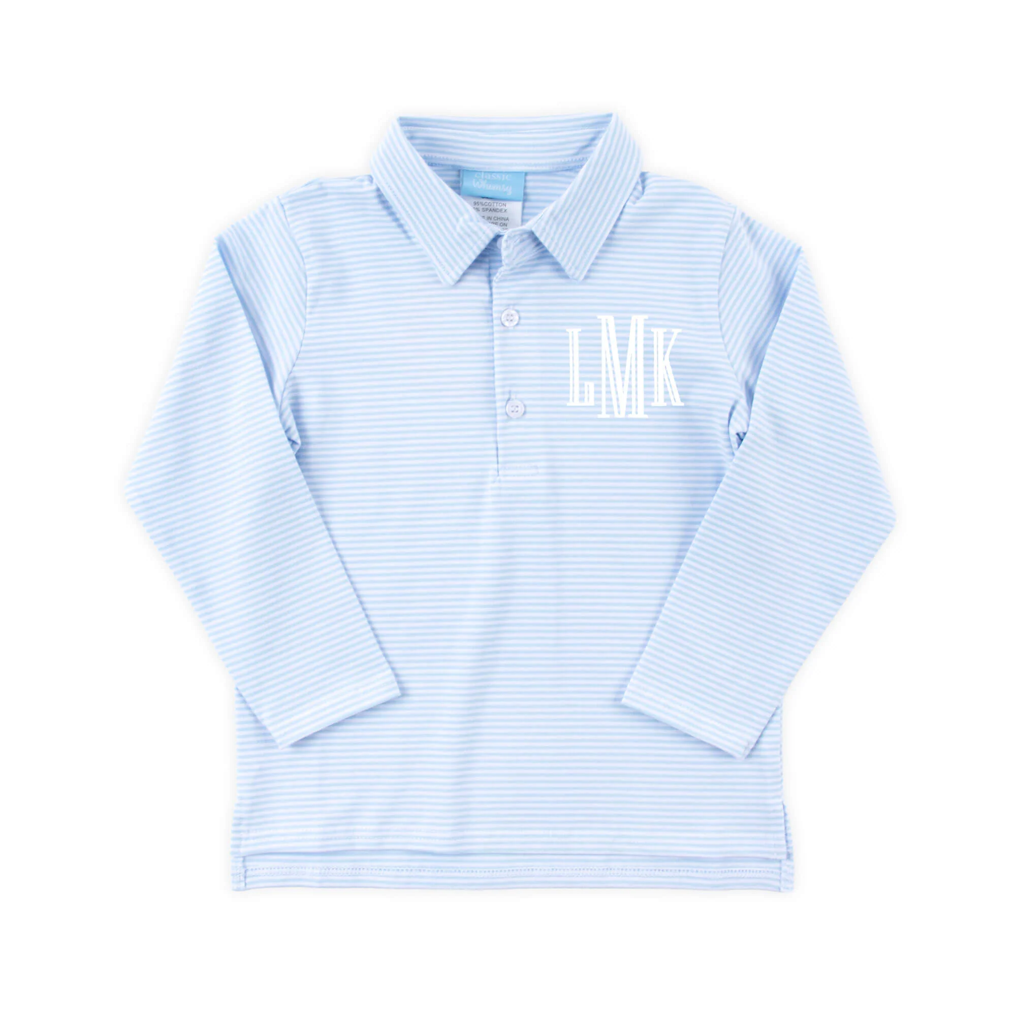 Light Blue Stripe Long Sleeve Polo - Image 2