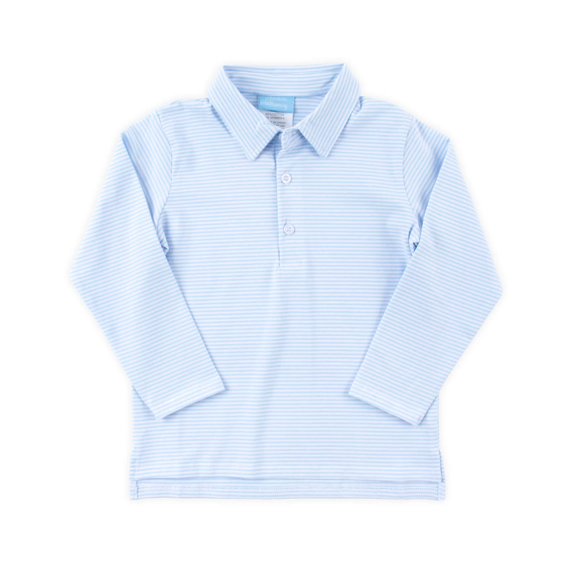 Light Blue Stripe Long Sleeve Polo - Image 3