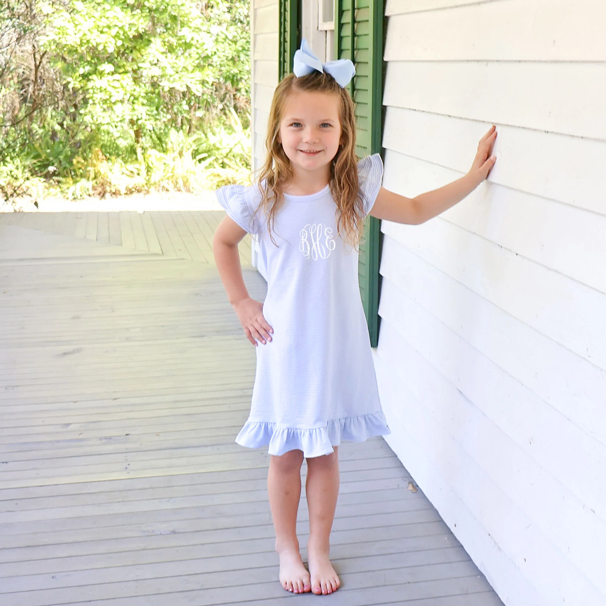 Milly Stripe Ruffle Dress Light Blue