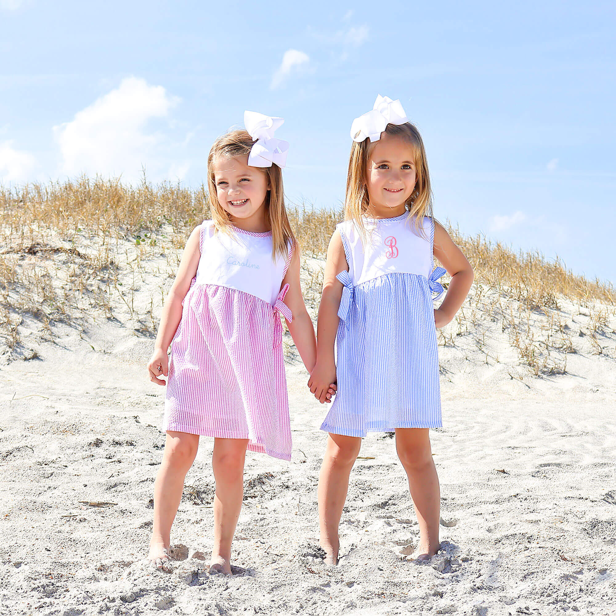 Light Blue Stripe Seersucker Side Tie Dress - Image 3