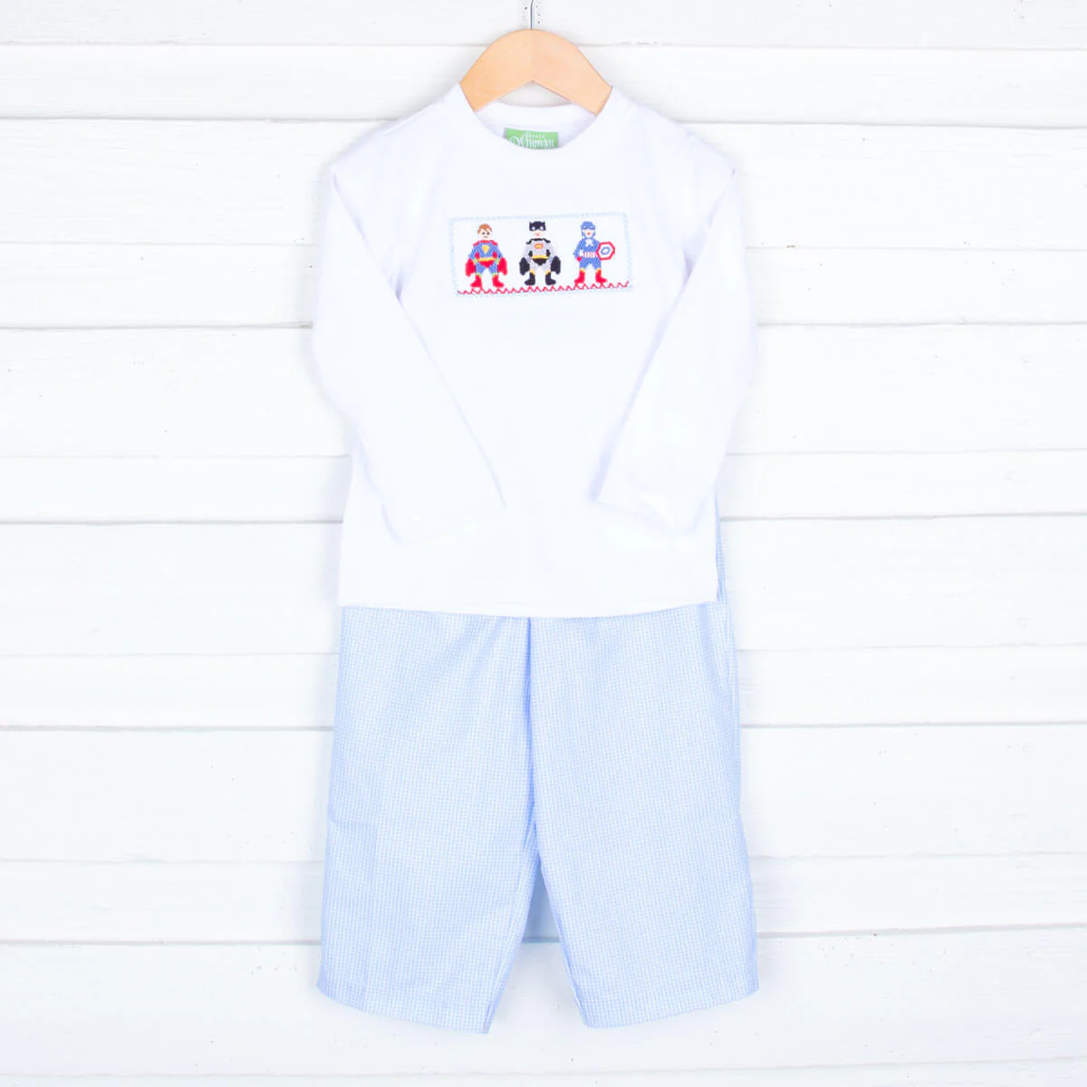 Superhero Smocked Light Blue Pant Set