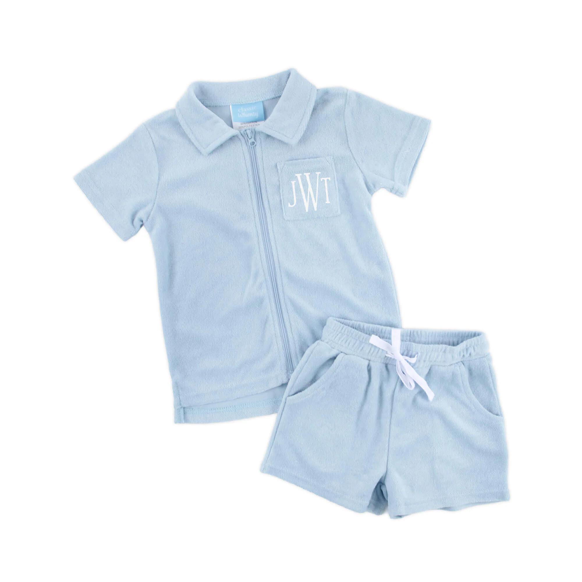 Light Blue Terry Swim Cover Up Short Set - Image 2