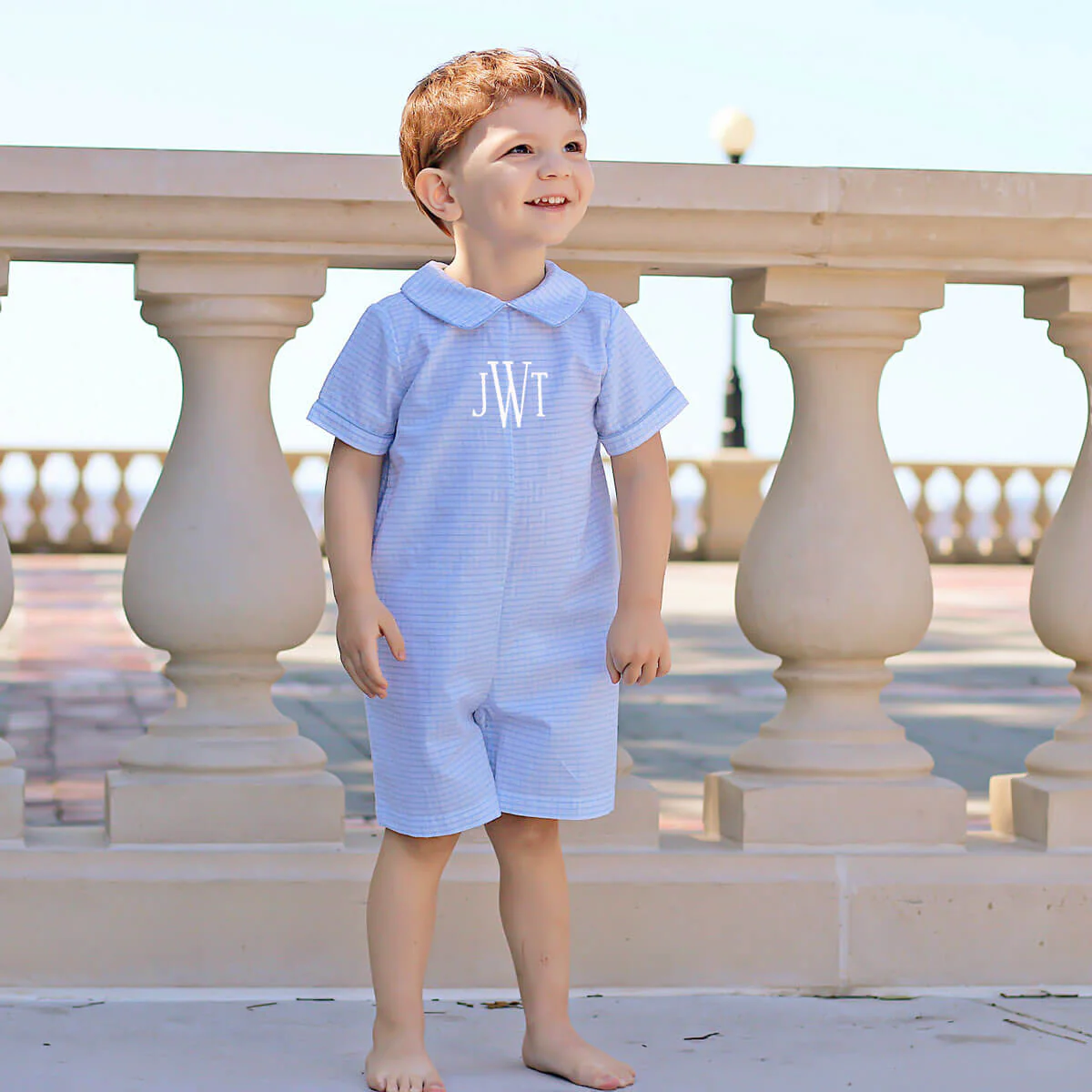 Light Blue Windowpane Collared Jon Jon