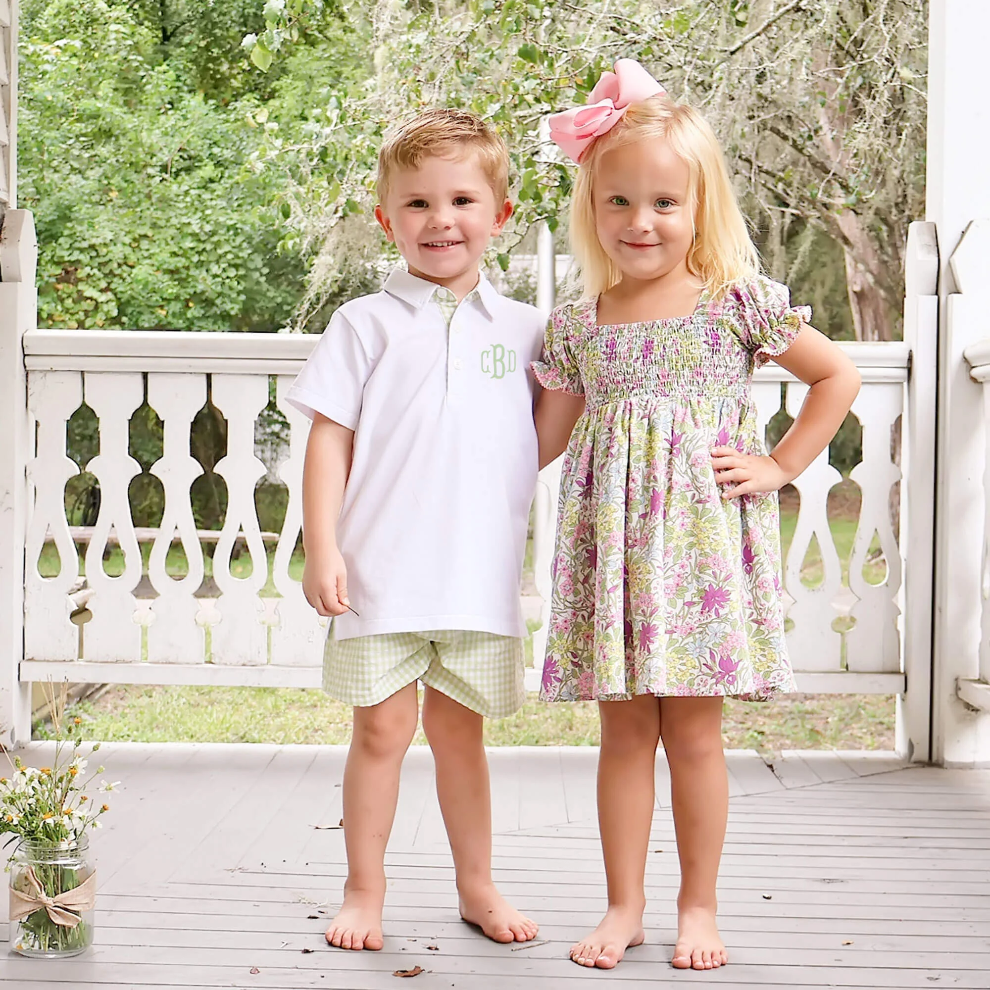 Light Green Gingham Polo Short Set - Image 3
