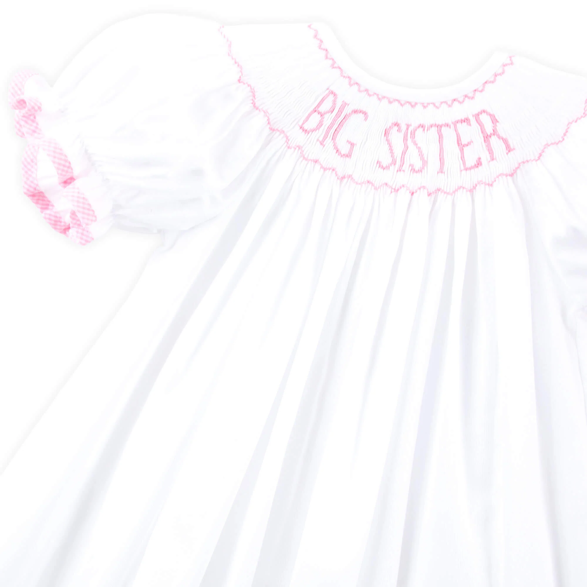 Big Sister Smocked Bishop Dress White with Pink - Image 2