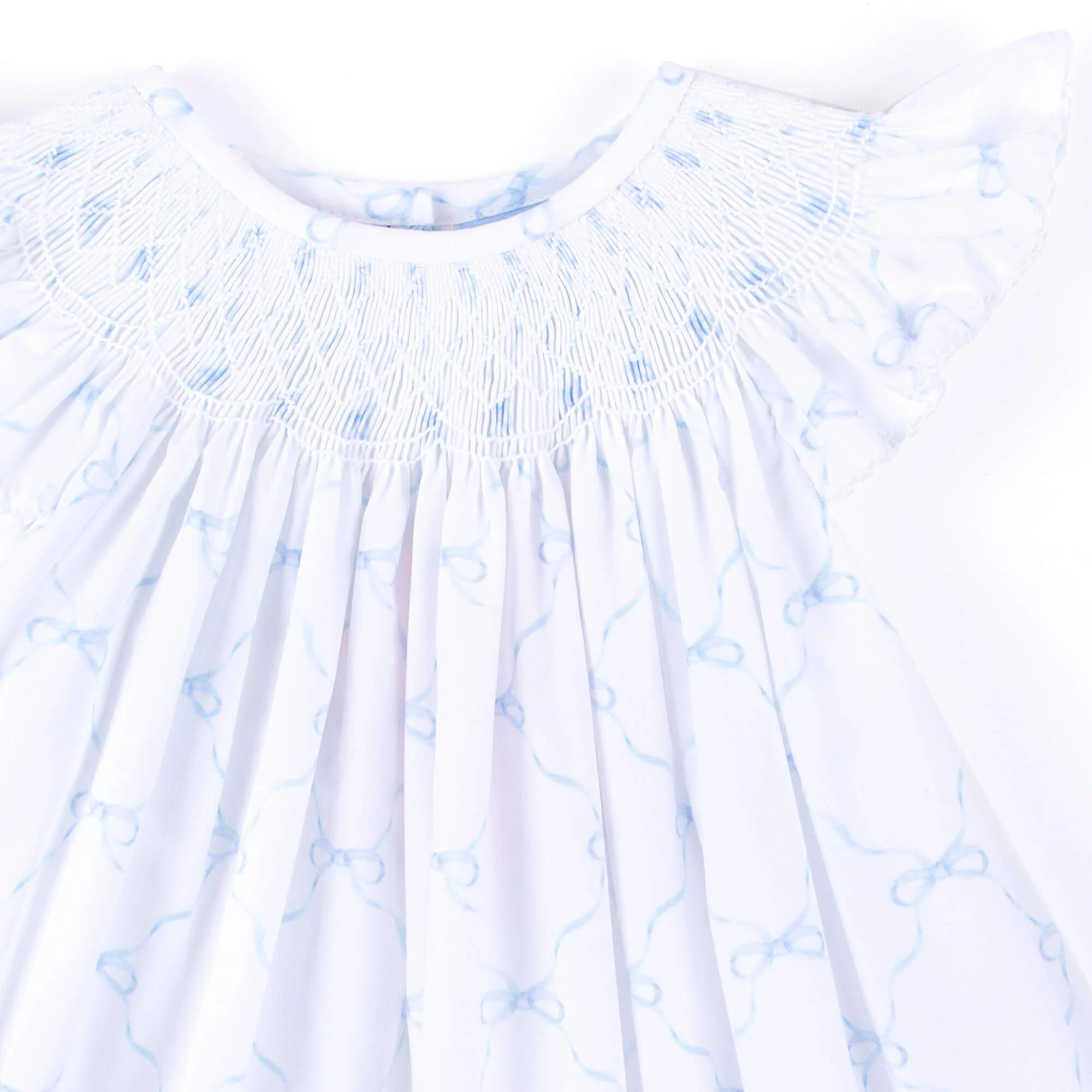 Little Blue Bow Smocked Angel Sleeve Bubble - Image 2