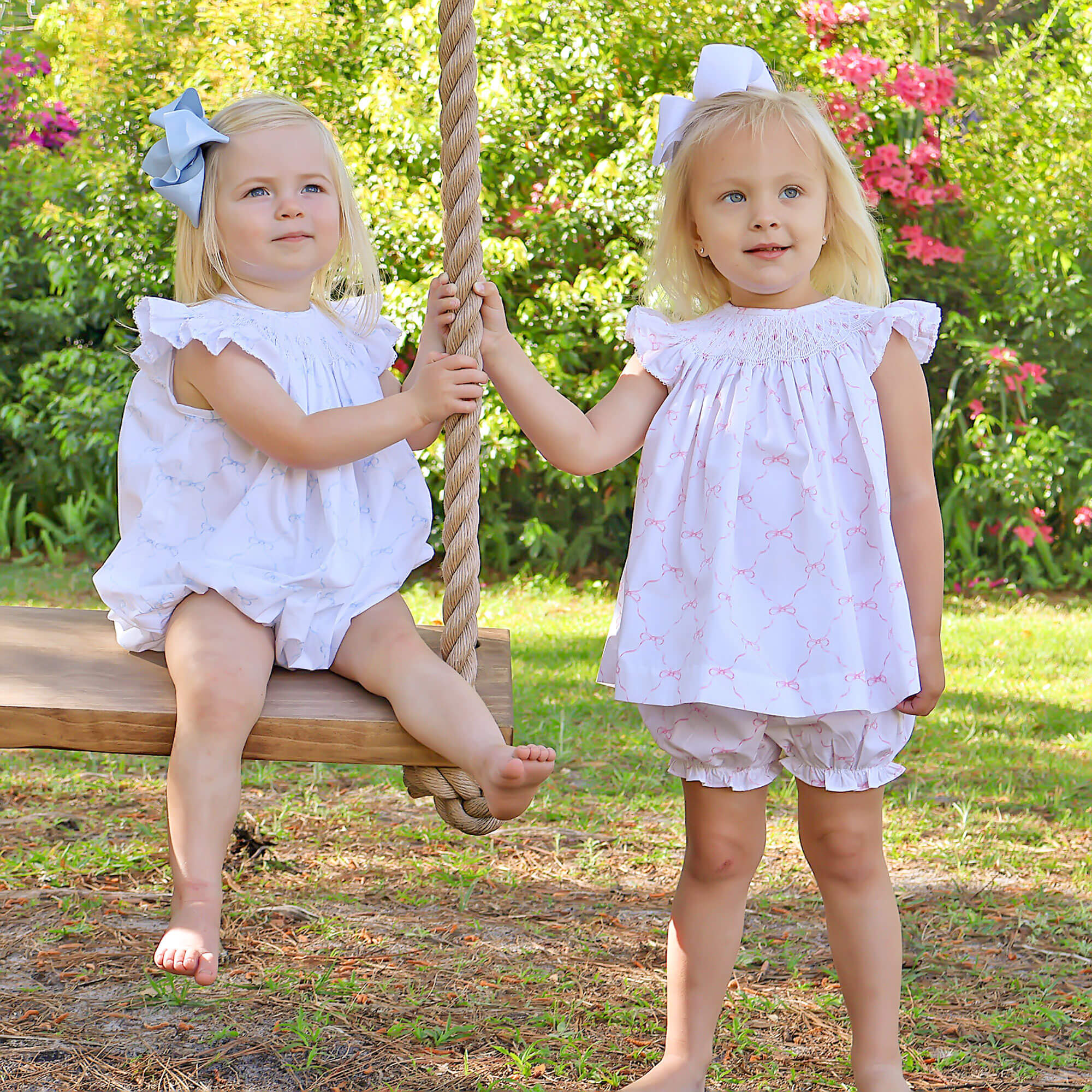 Little Blue Bow Smocked Angel Sleeve Bubble - Image 4