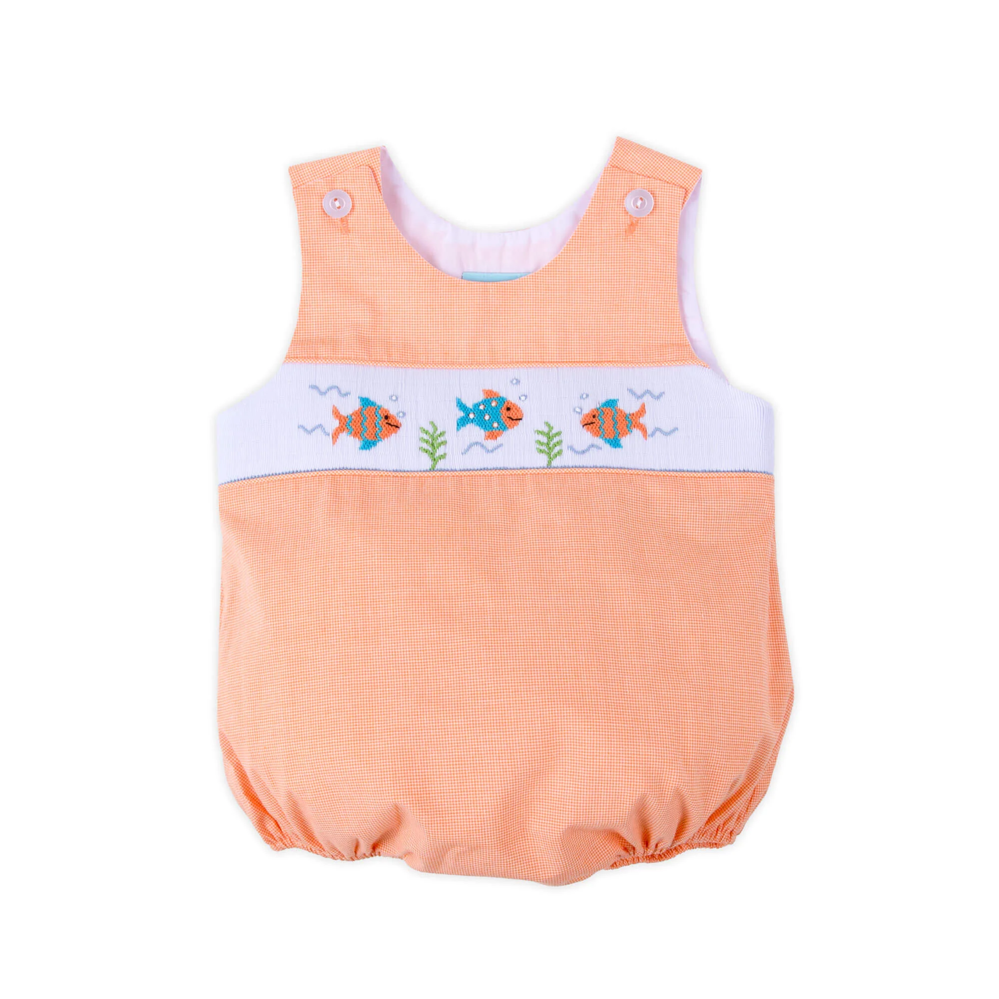 Little Fish Orange Micro Gingham Smocked Sun Bubble
