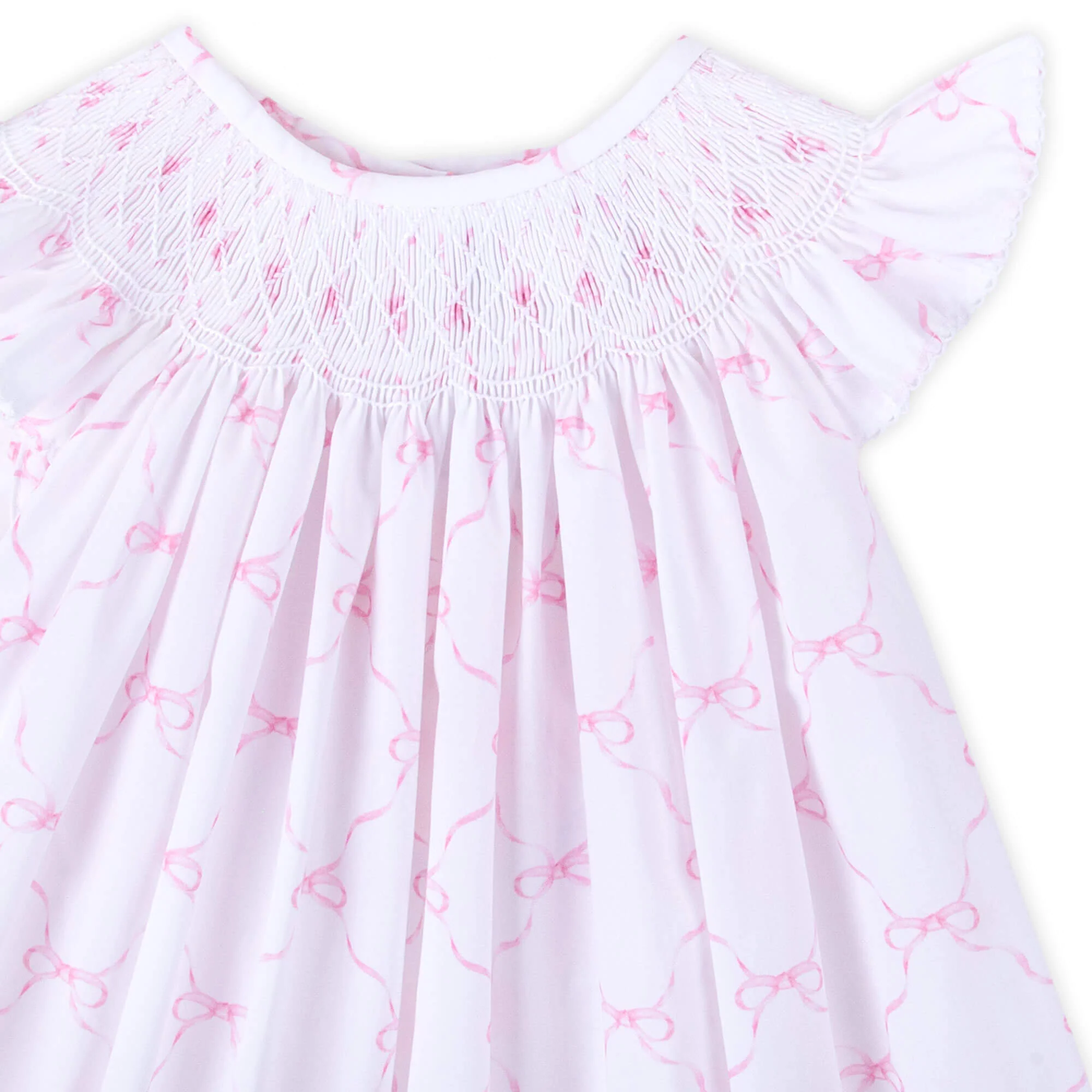 Little Pink Bow Smocked Angel Sleeve Bubble - Image 3
