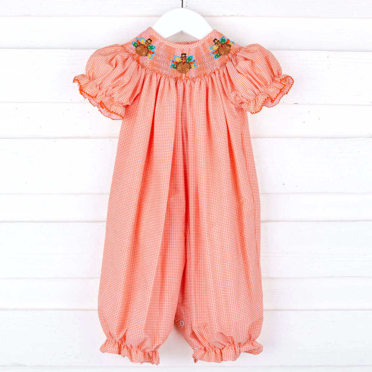 Long Bubble Smocked Turkey Orange Gingham