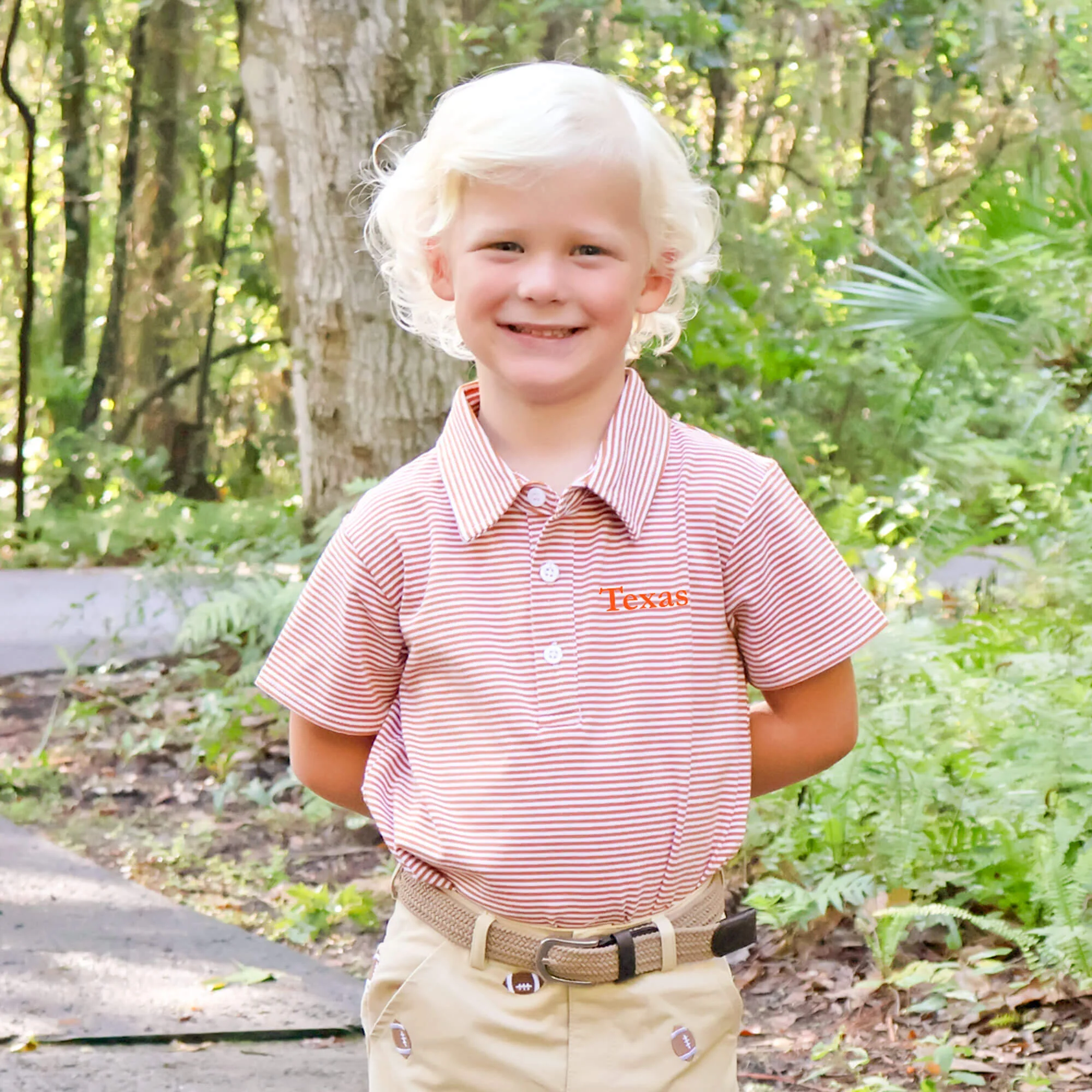 Burnt Orange Stripe Knit Short Sleeve Polo