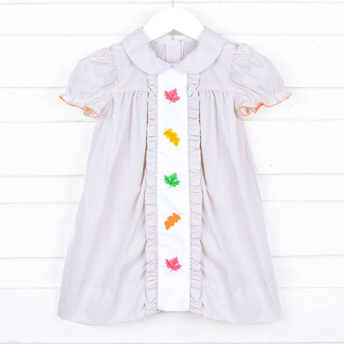 Fall Leaves Center Embroidered Khaki Dress