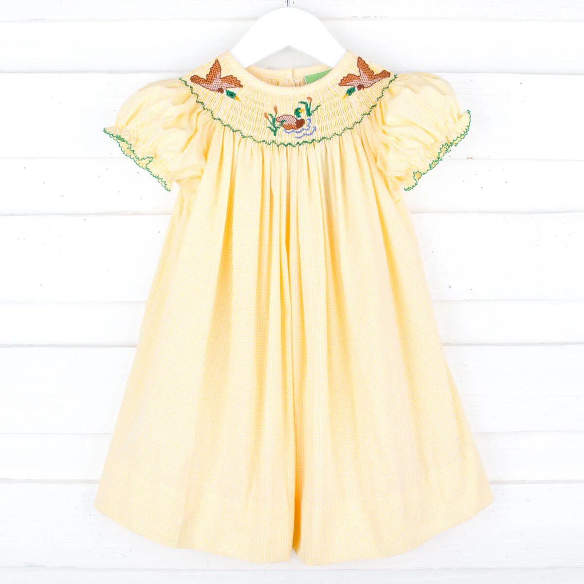 Mallard Smocked Yellow Gingham Bishop Dress