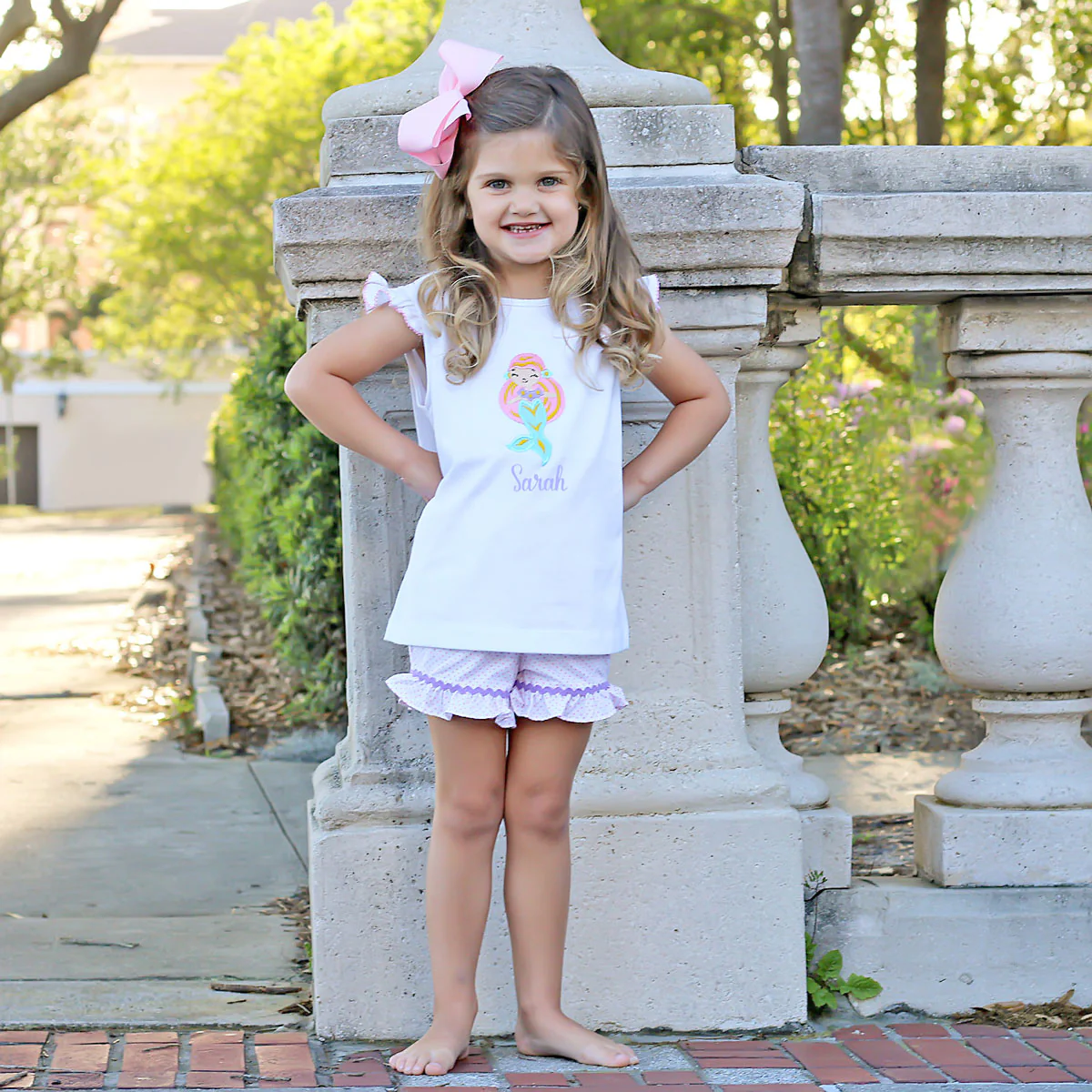 Mermaid Applique Short Set Pink Knit