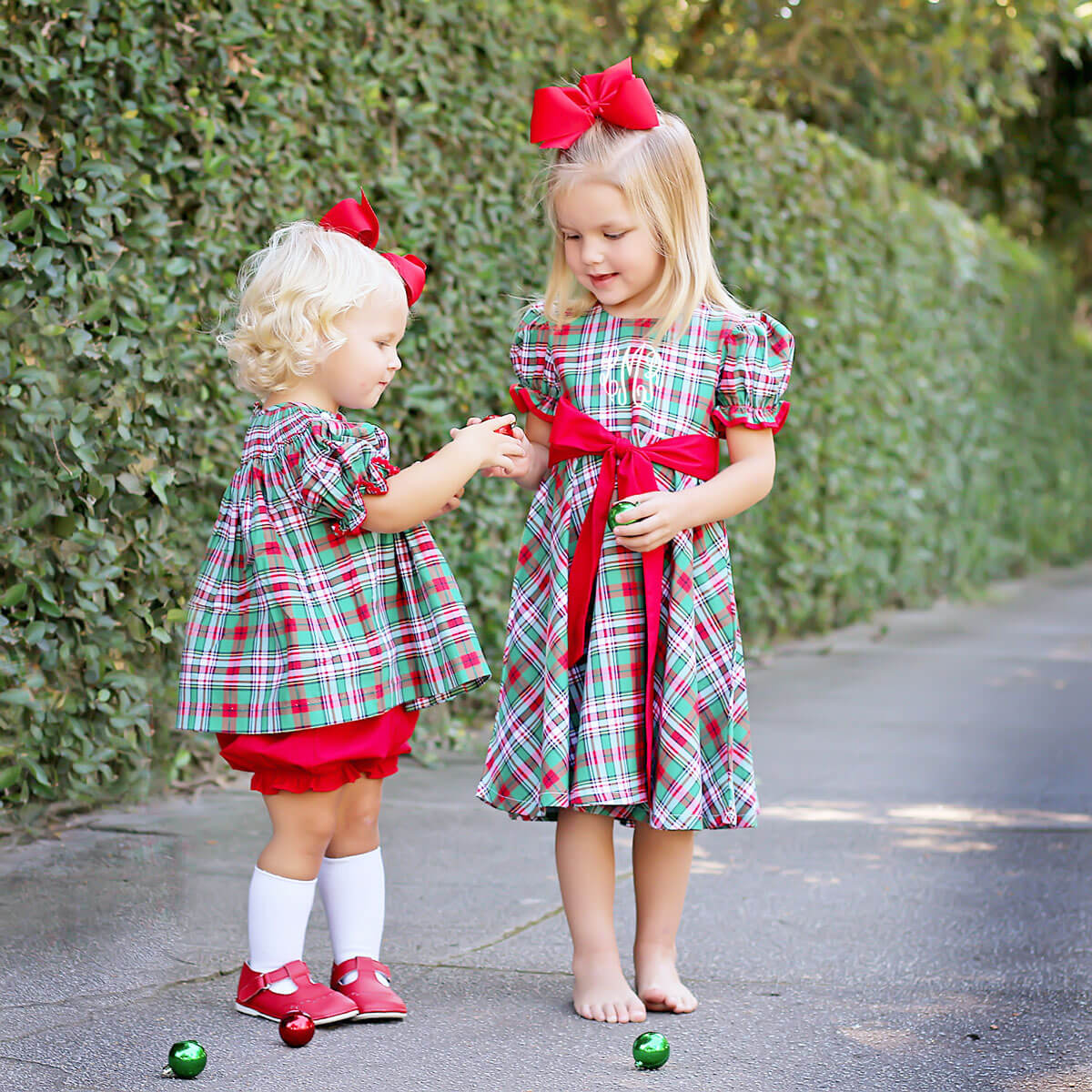 Merry & Bright Plaid Smocked Santa Bloomer Set - Image 4