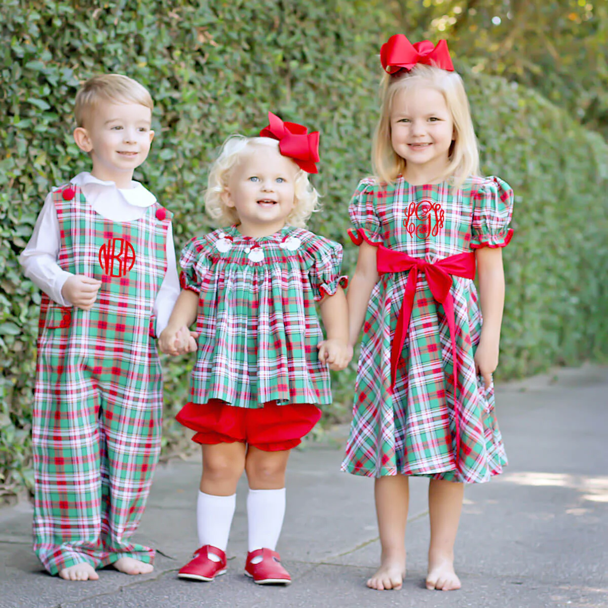 Merry & Bright Plaid Smocked Santa Bloomer Set - Image 5