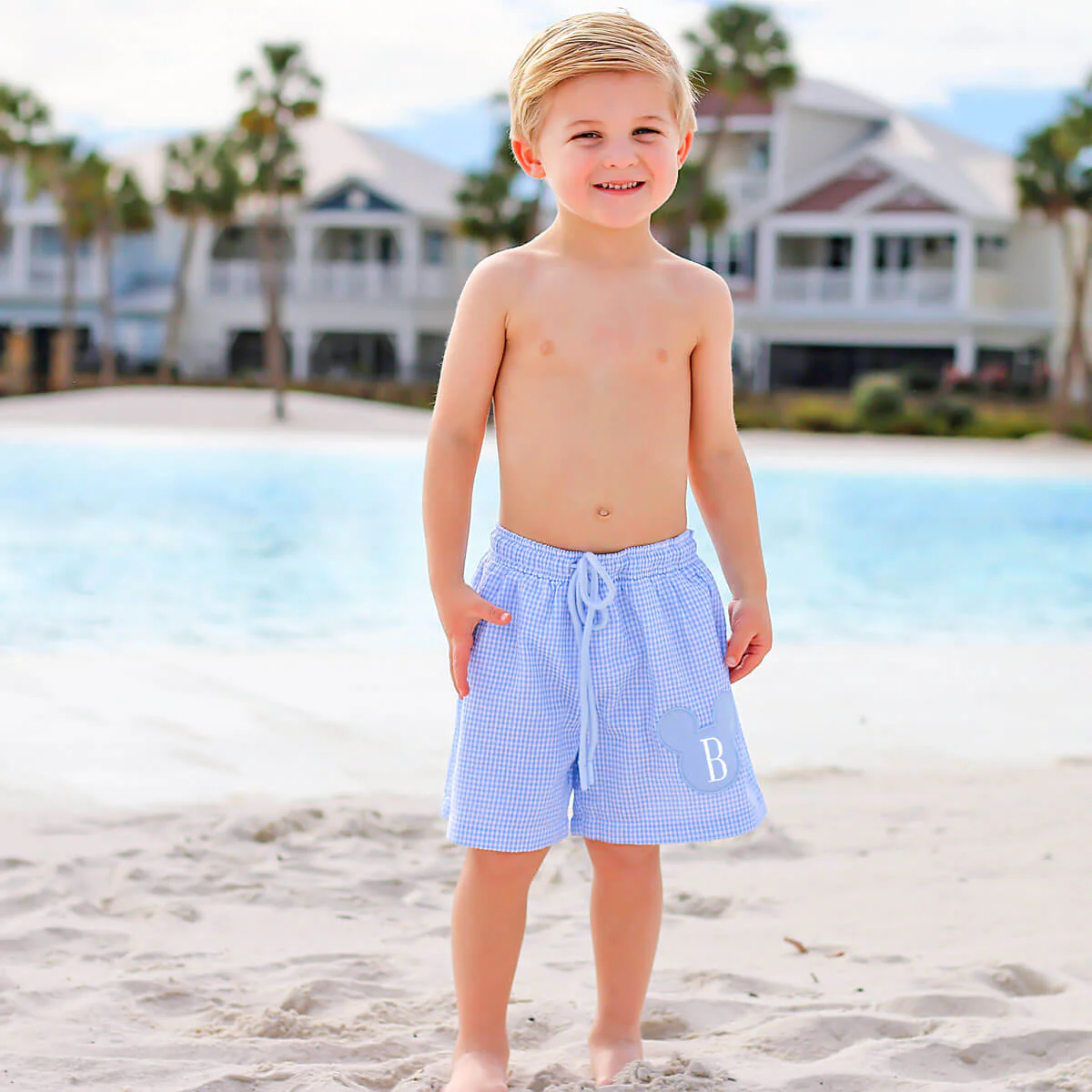 Mouse Ears Blue Gingham Swim Trunks
