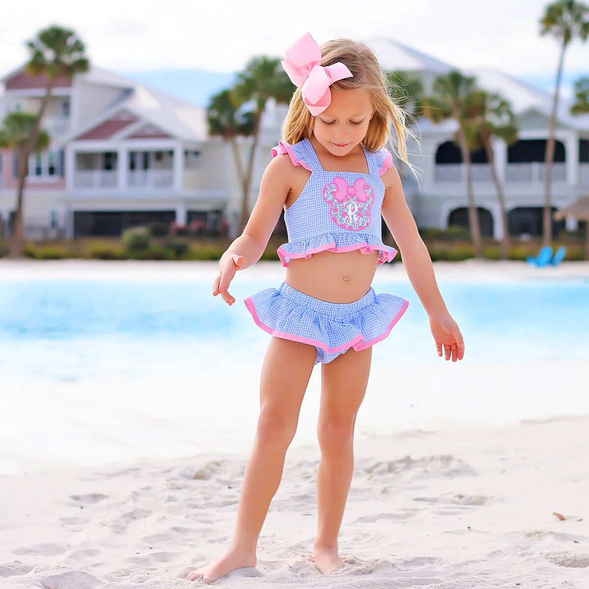 Mouse Ears Blue Gingham Two Piece Swimsuit
