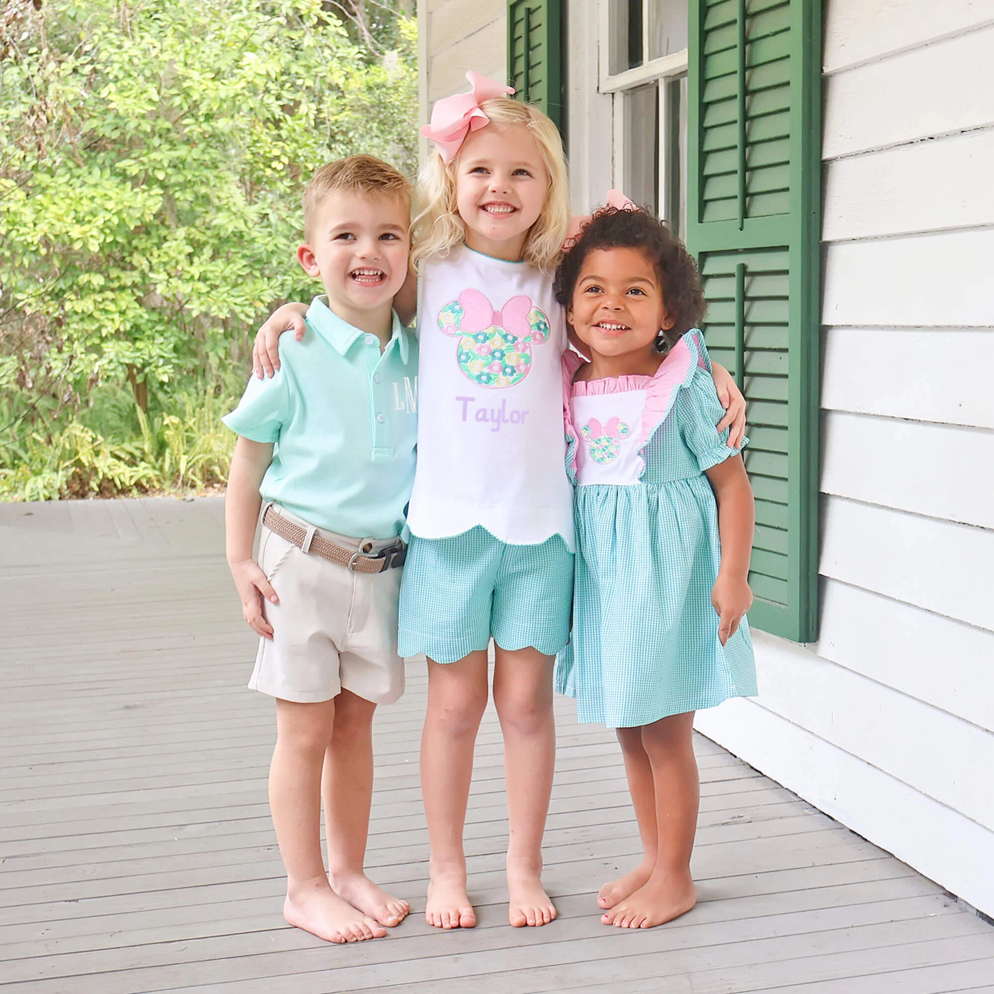 Mouse Ears Floral Embroidered Turquoise Gingham Cleo Short Set - Image 6