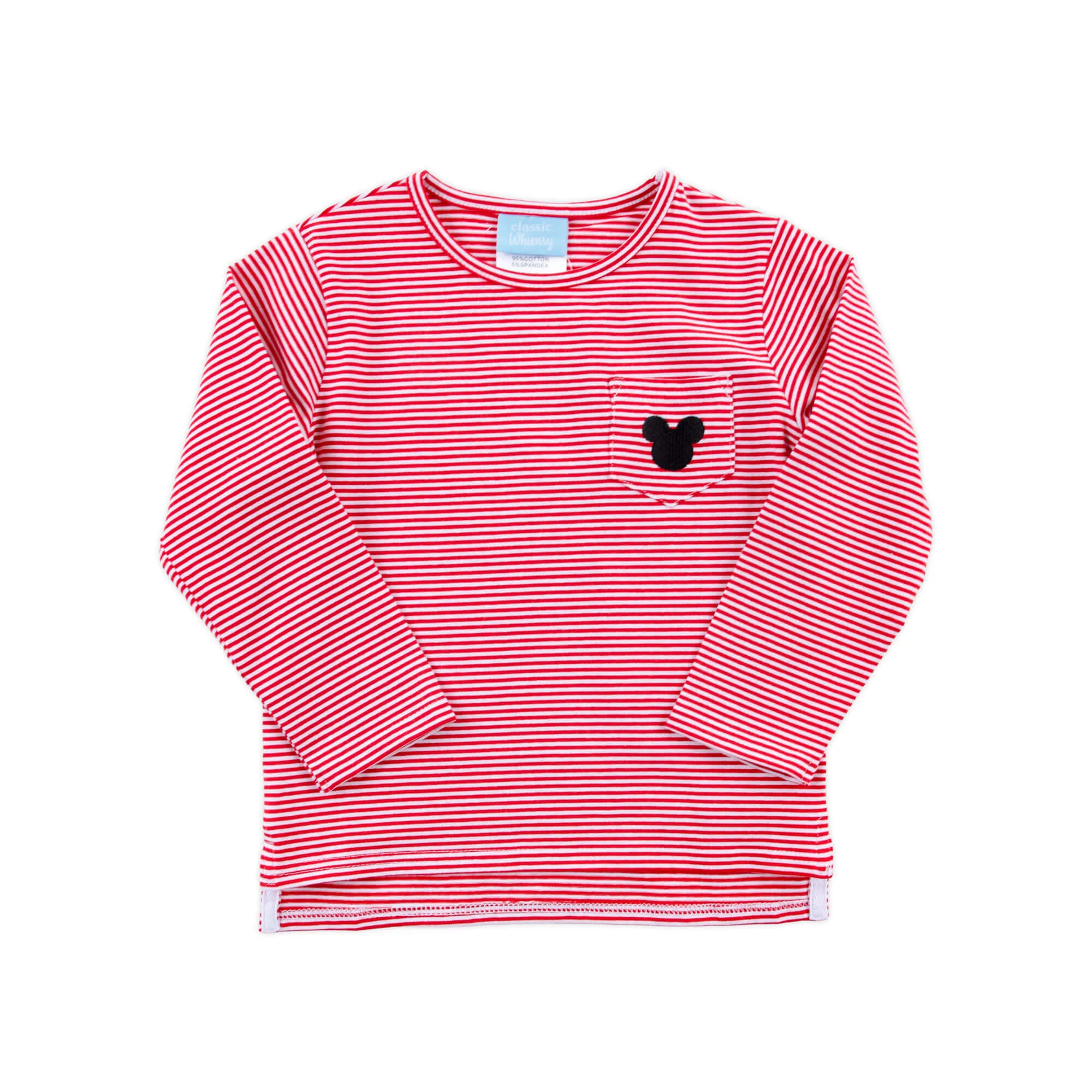 Mouse Ears Red Stripe Long Sleeve Pocket Shirt