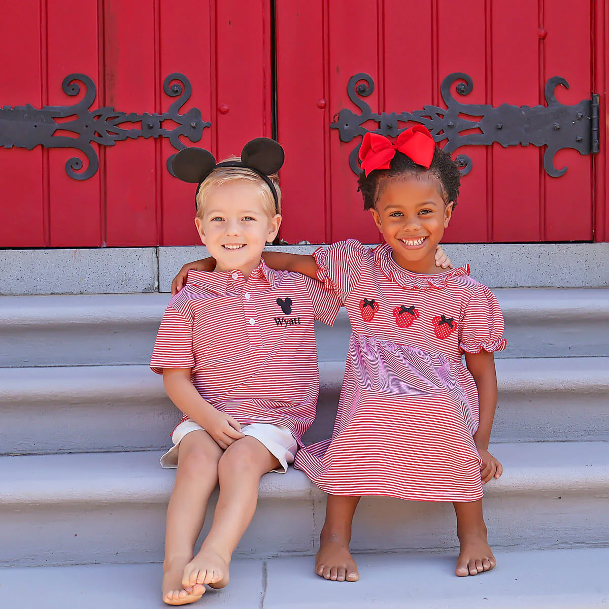 Mouse Ears Red Stripe Ruffle Collared Dress - Image 4