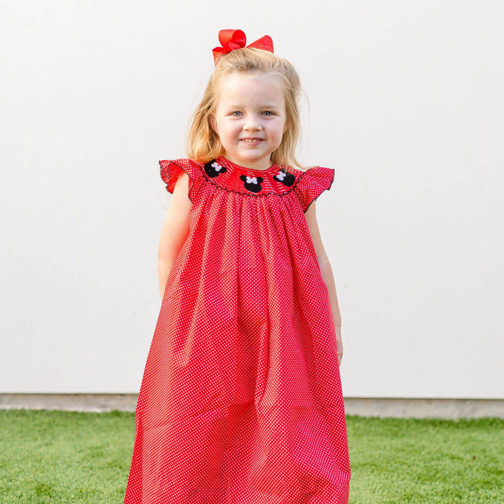 Mouse Ears Smocked Red Dotted Dress - Image 2