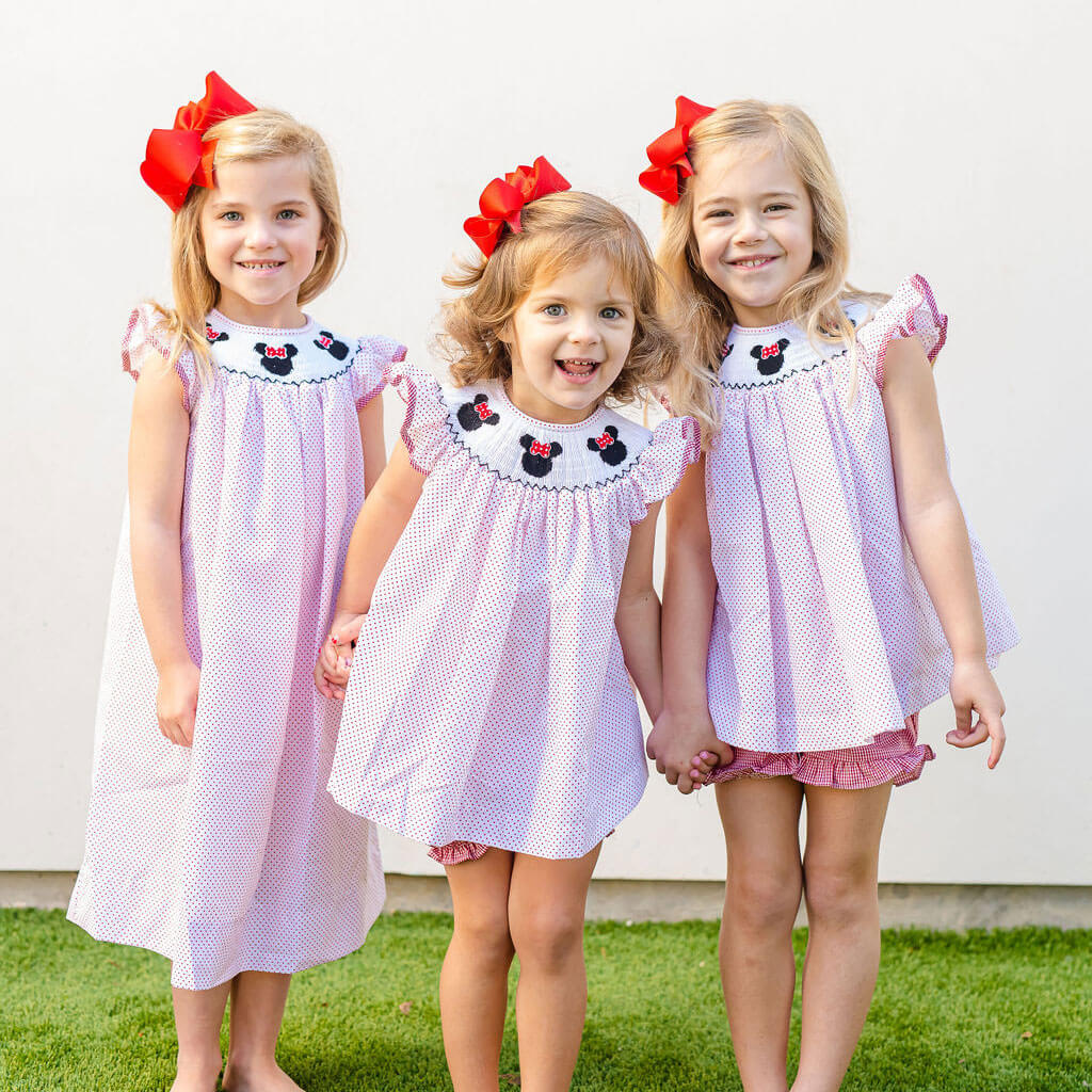 Mouse Ears Smocked Angel Sleeve Short Set Red Dot - Image 7