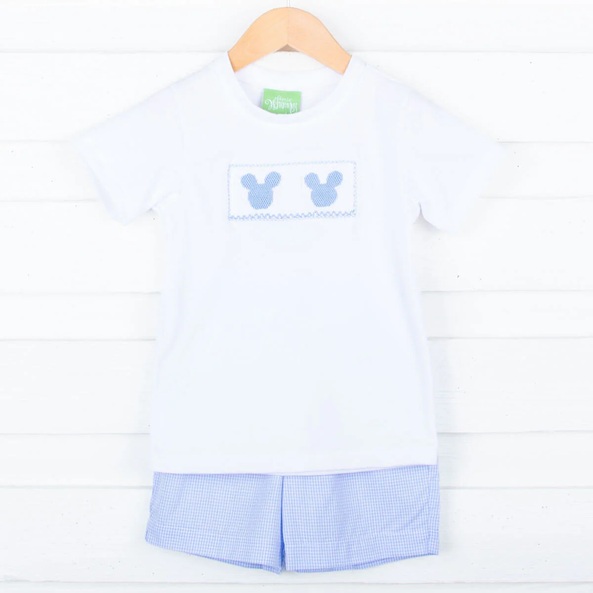 Mouse Ears Smocked Light Blue Short Set