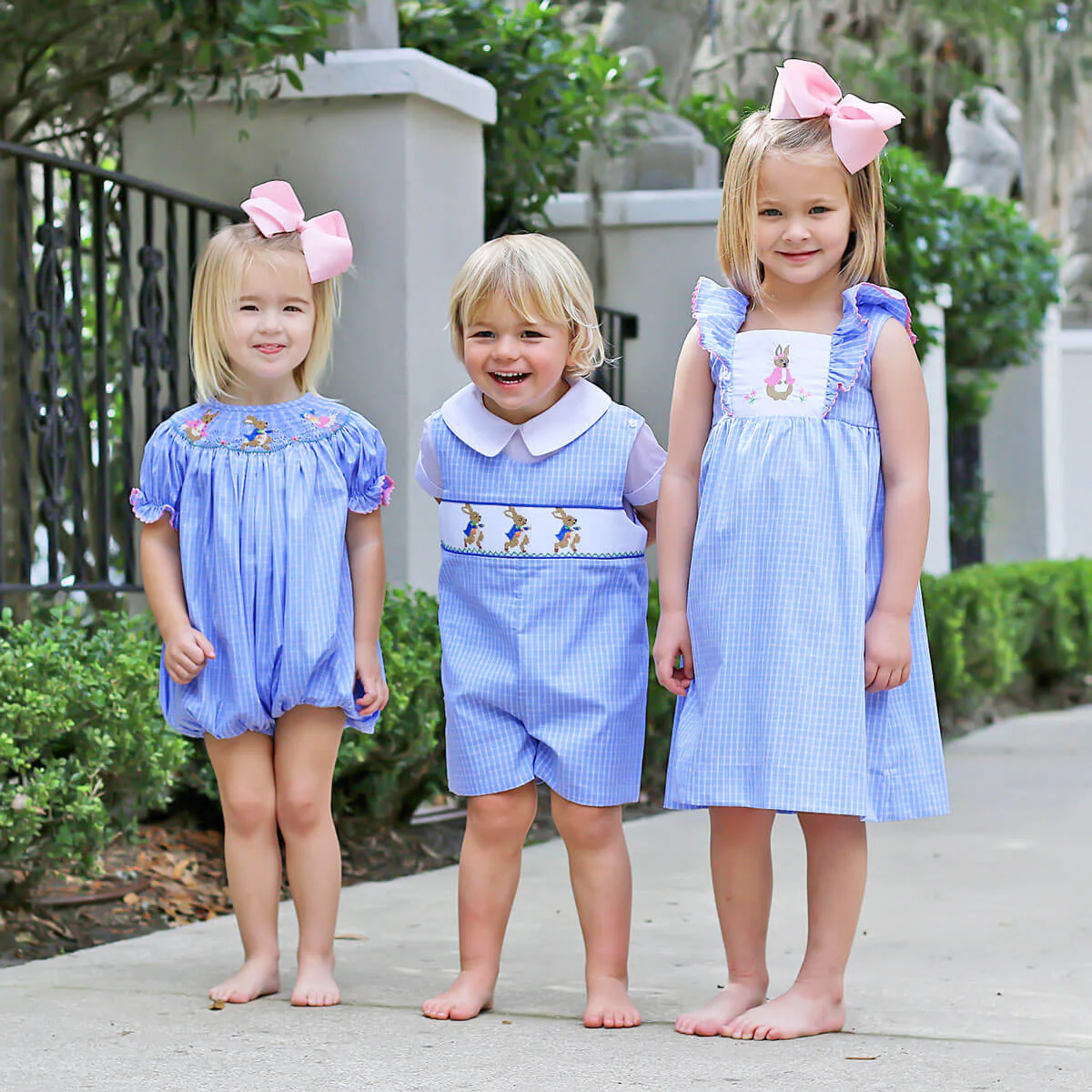 Storybook Smocked Blue Windowpane Jon Jon - Image 4