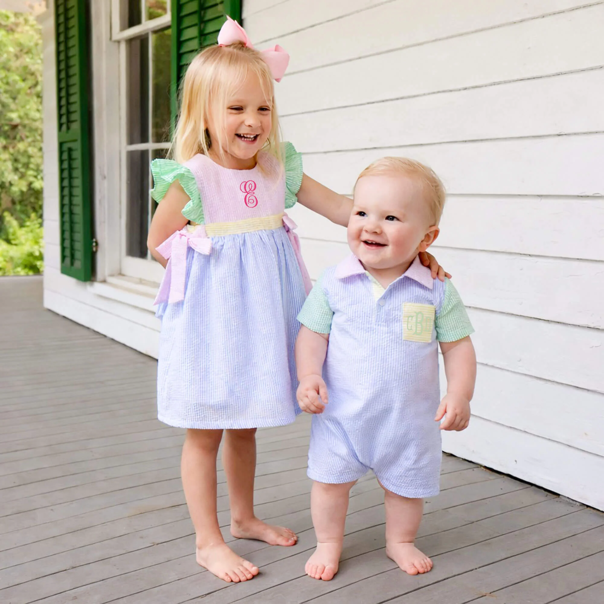 Multi Stripe Seersucker Polo Romper - Image 4