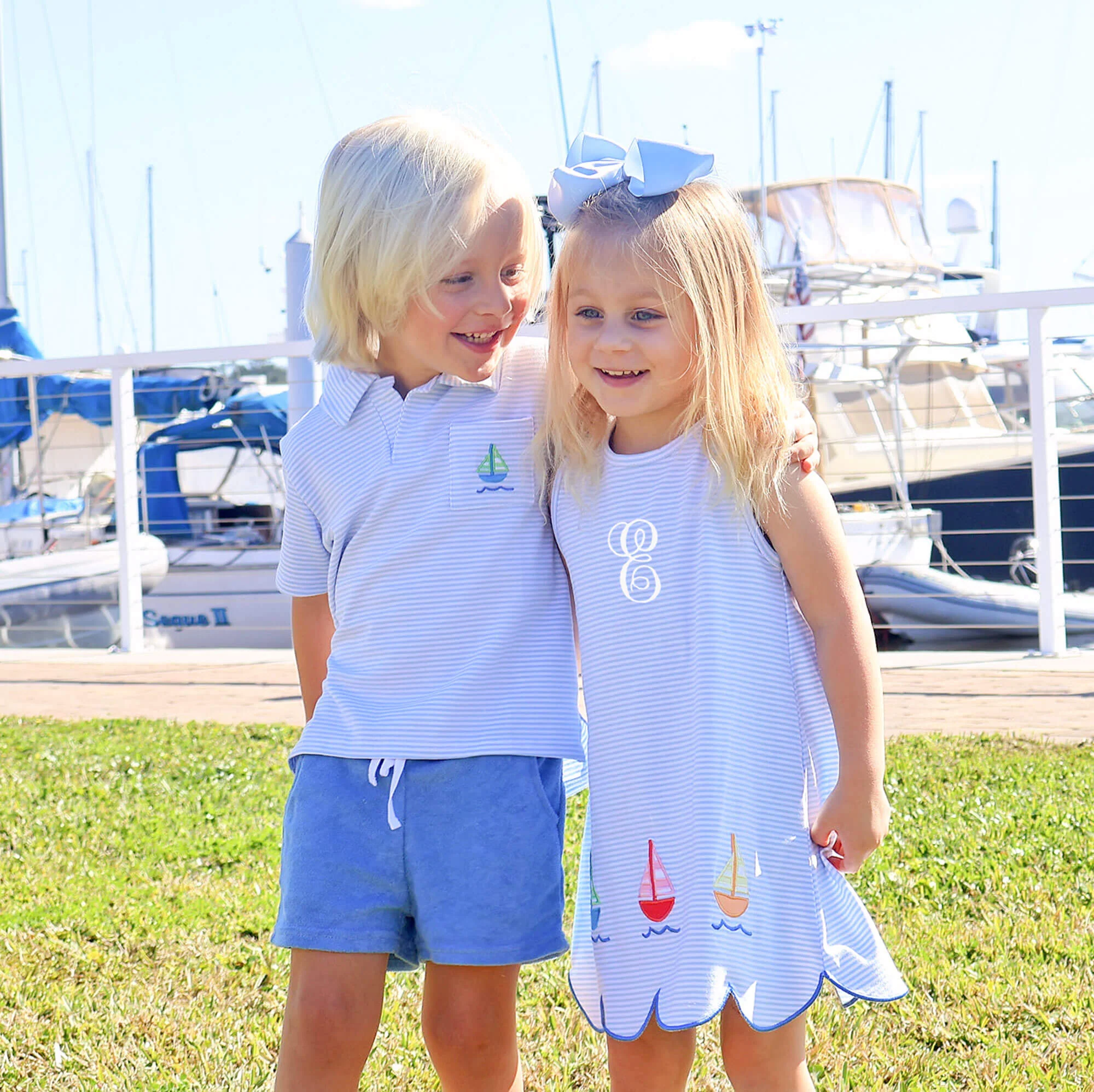 Nautical Adventure Light Blue Stripe Terry Polo Short Set - Image 3
