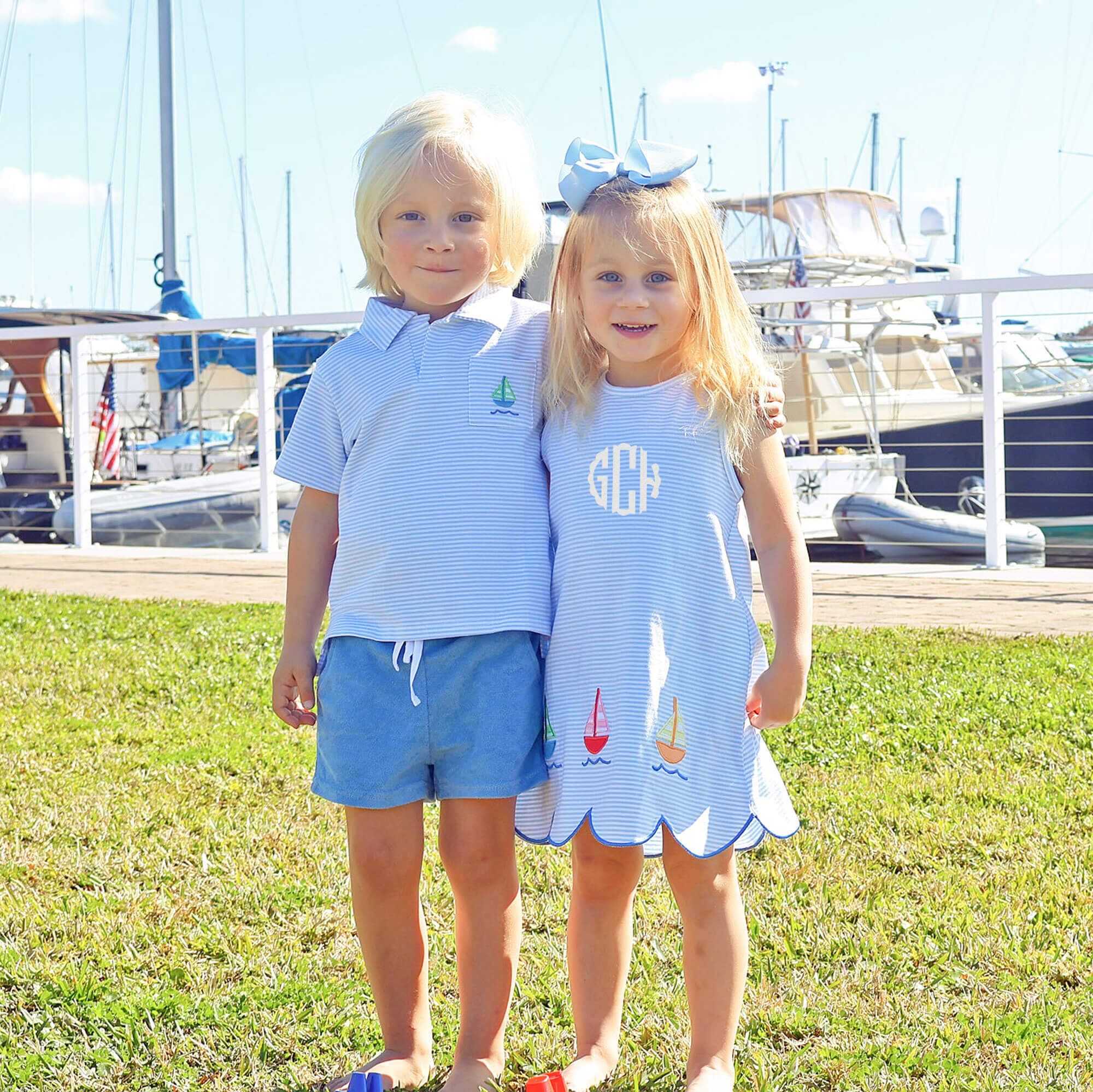 Nautical Adventure Light Blue Stripe Terry Polo Short Set - Image 4