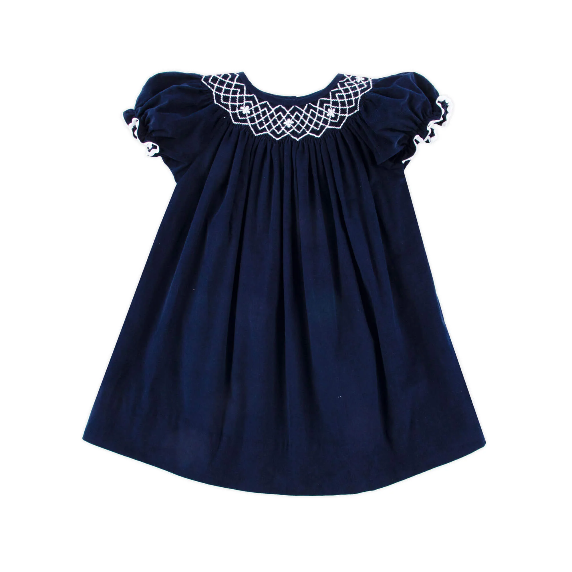 Navy Corduroy Smocked Bishop Dress