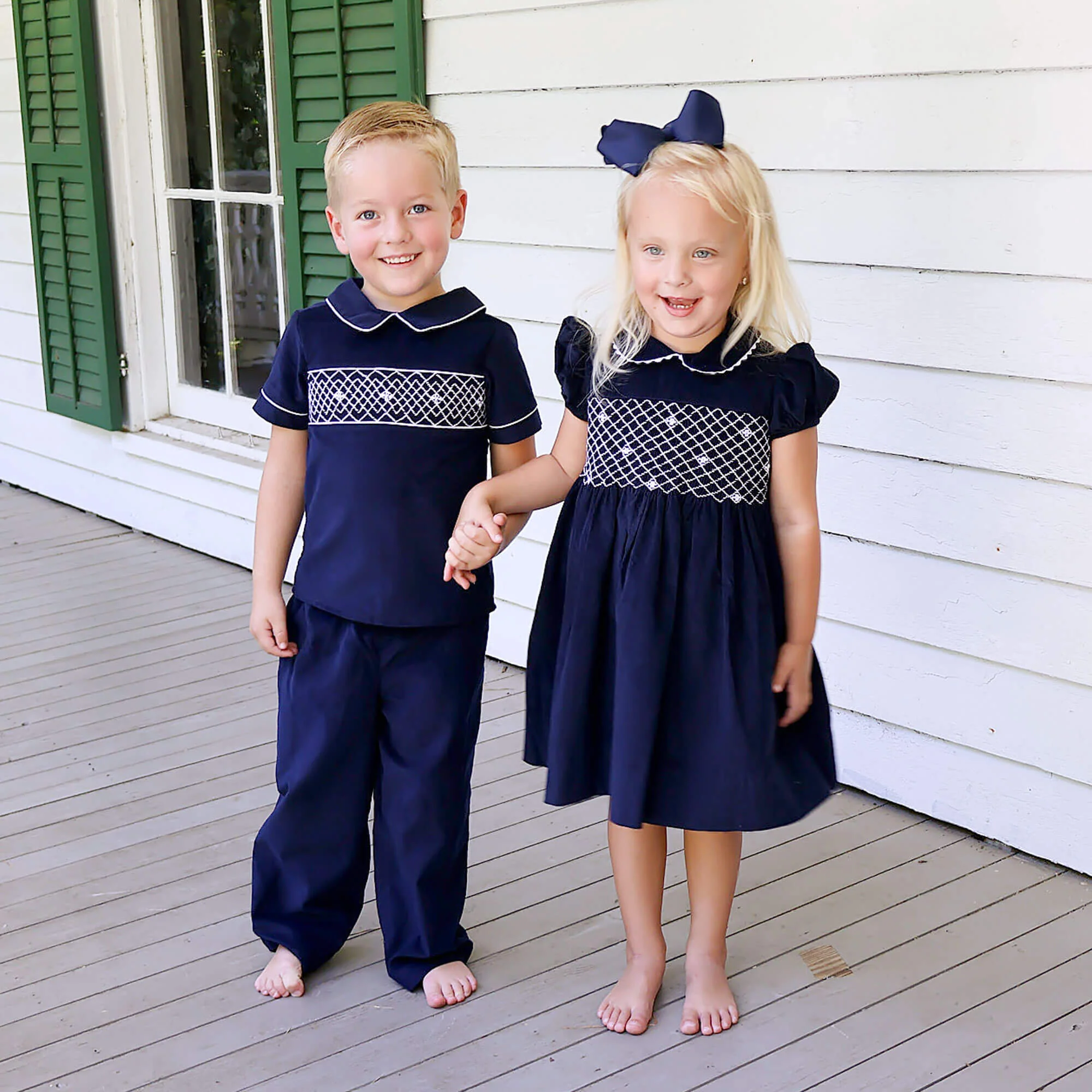 Navy Corduroy Smocked Collared Dress - Image 5