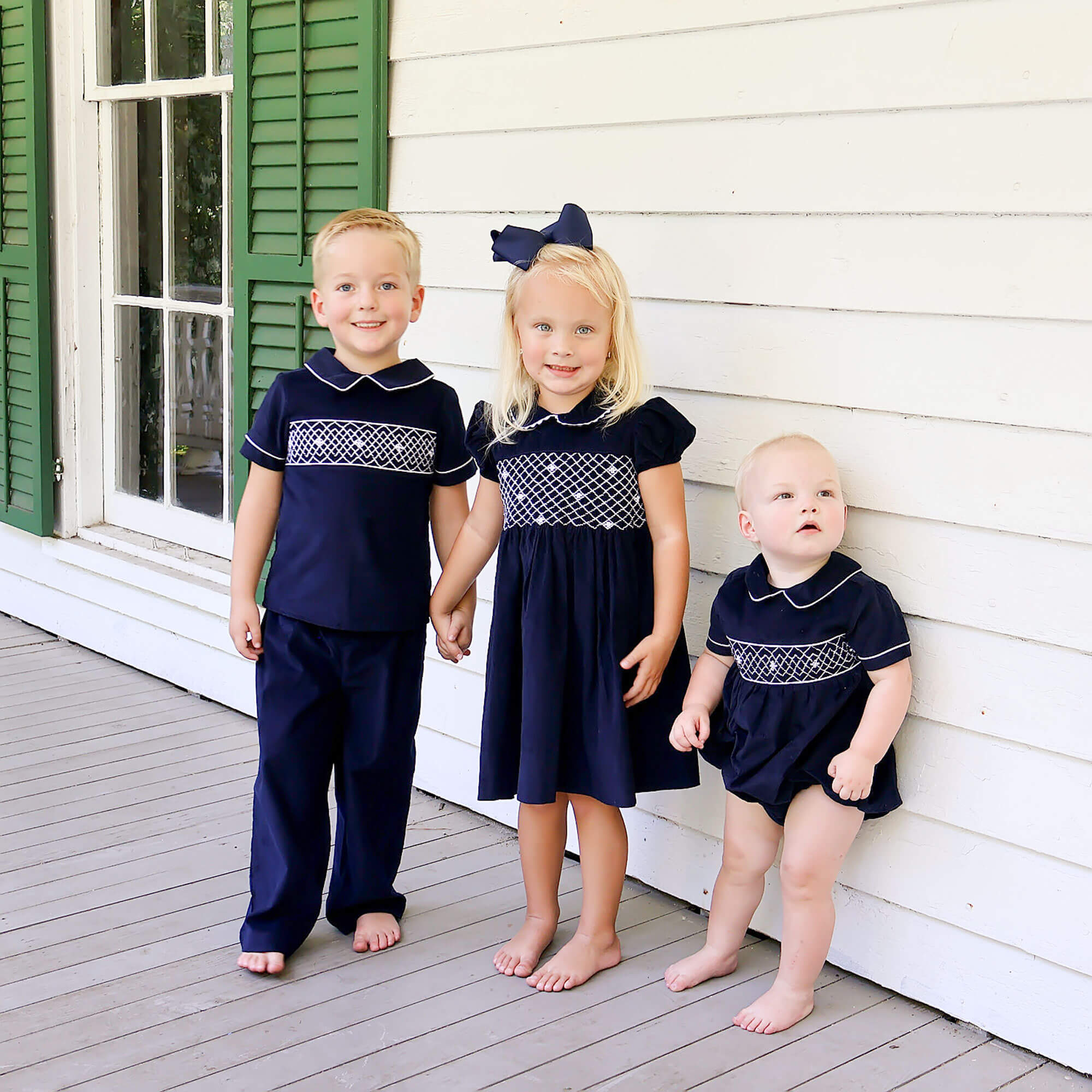 Navy Corduroy Smocked Collared Dress - Image 6