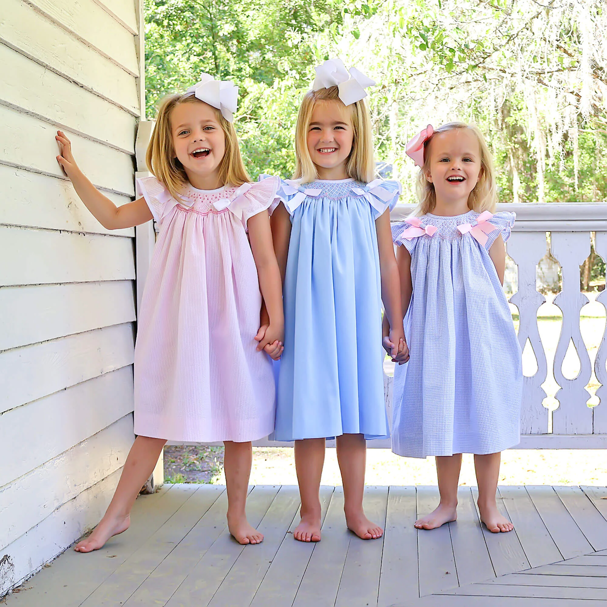 Blue Pique Smocked Bow Dress - Image 7