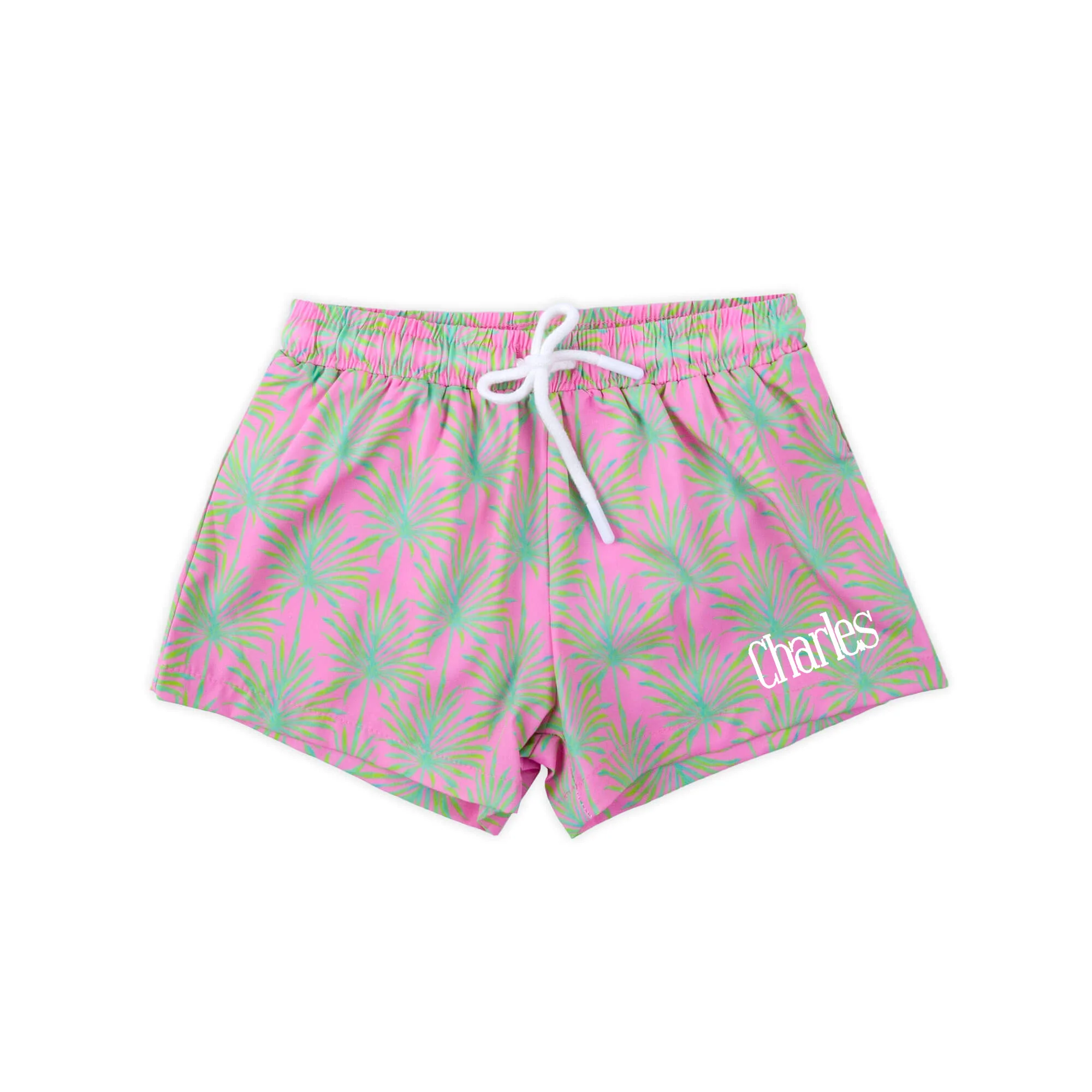 Paradise Palm Pink Swim Trunks