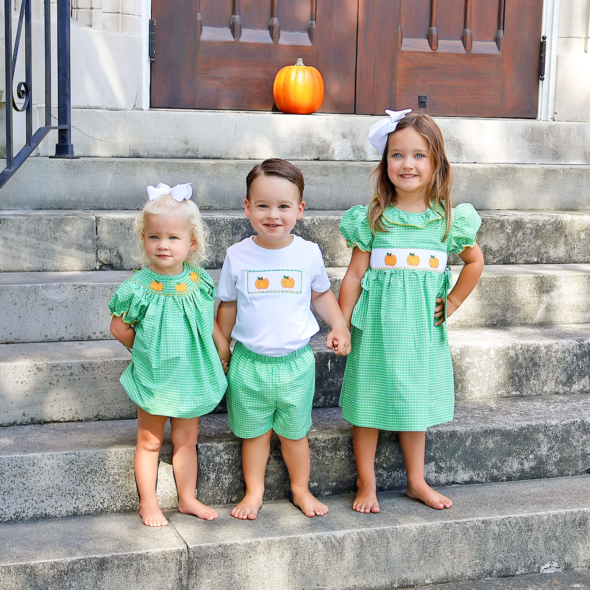Paradise Pumpkin Smocked Green Windowpane Beverly Dress - Image 6