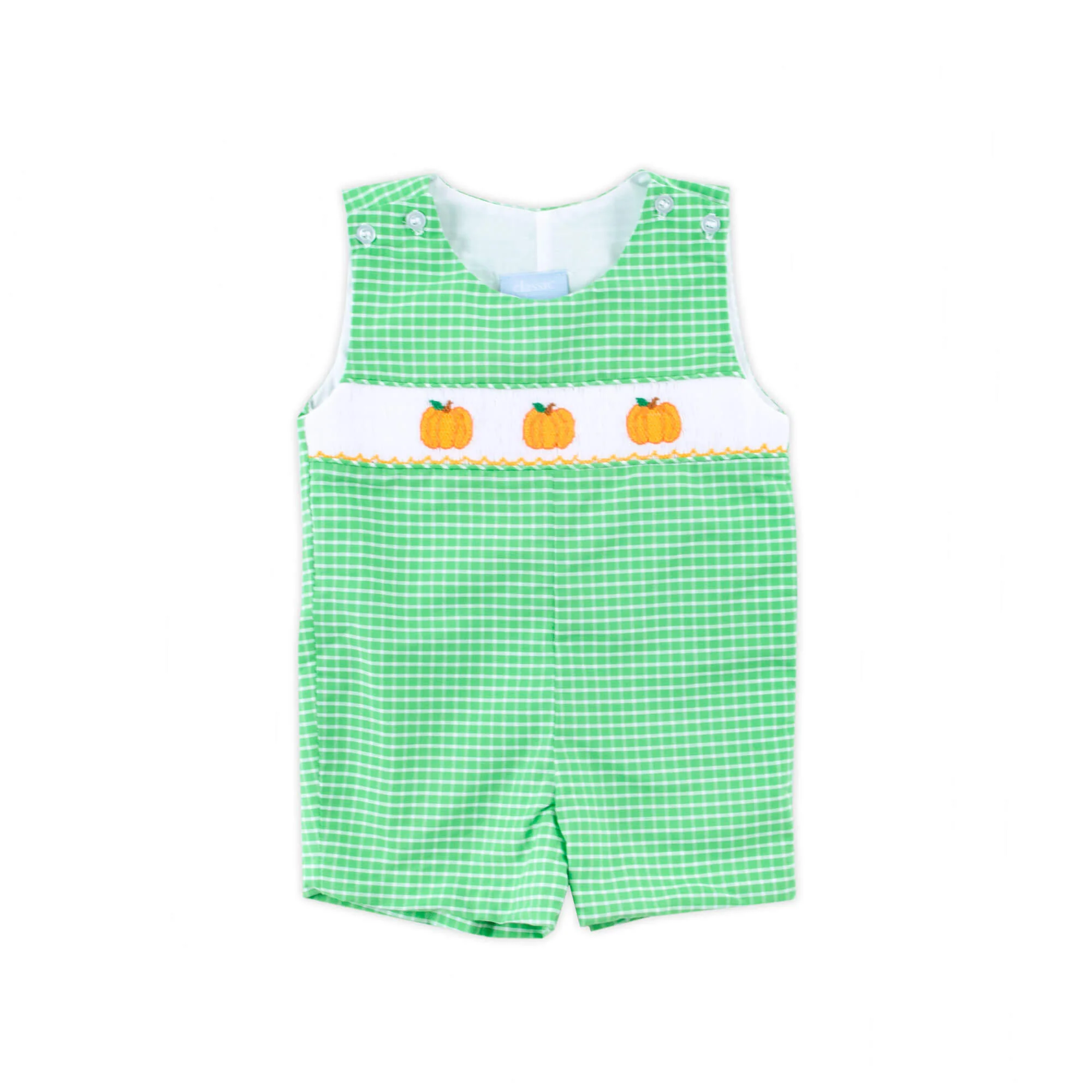 Paradise Pumpkin Smocked Green Windowpane Jon Jon - Image 2