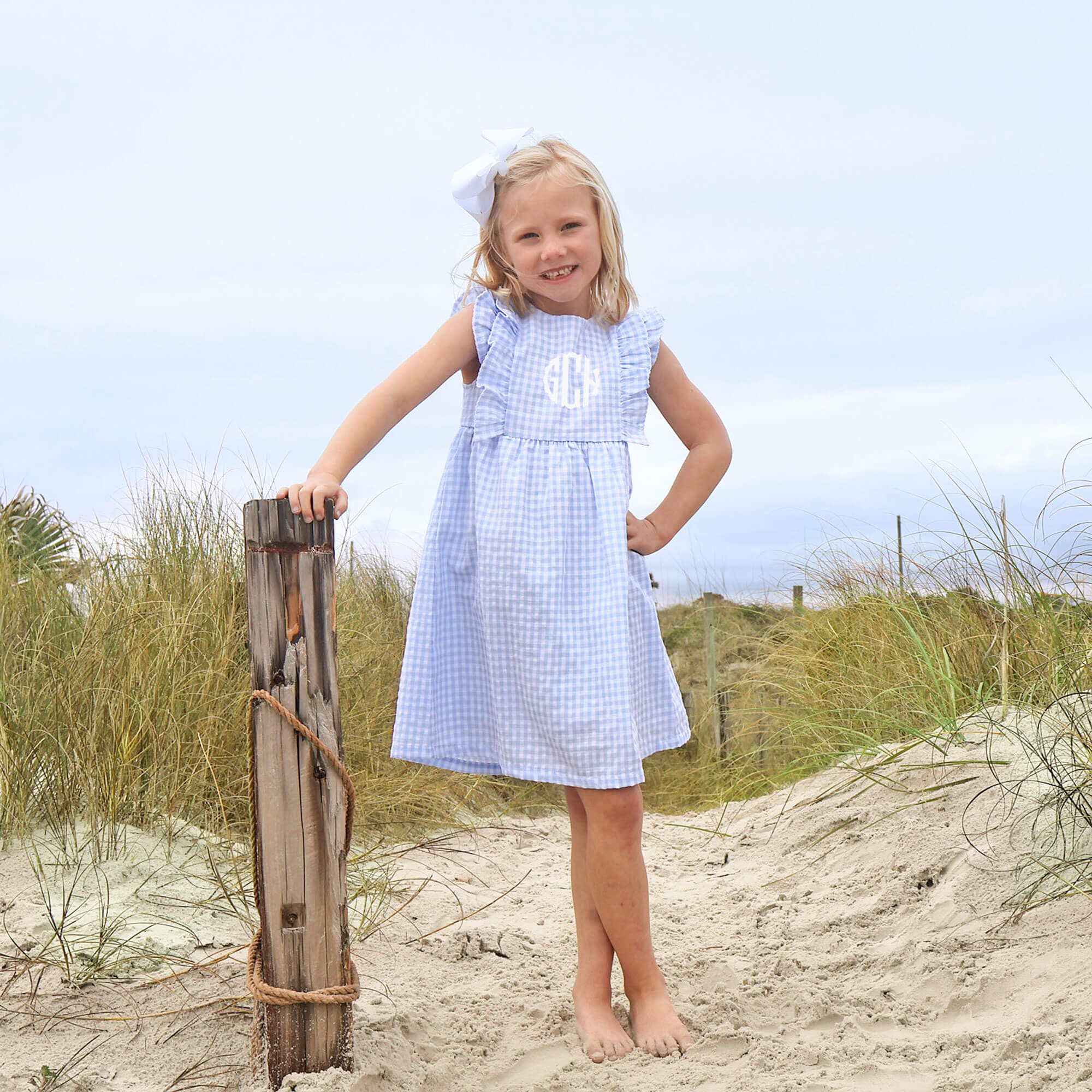 Pastel Blue Gingham Ruffle Kate Dress - Image 2