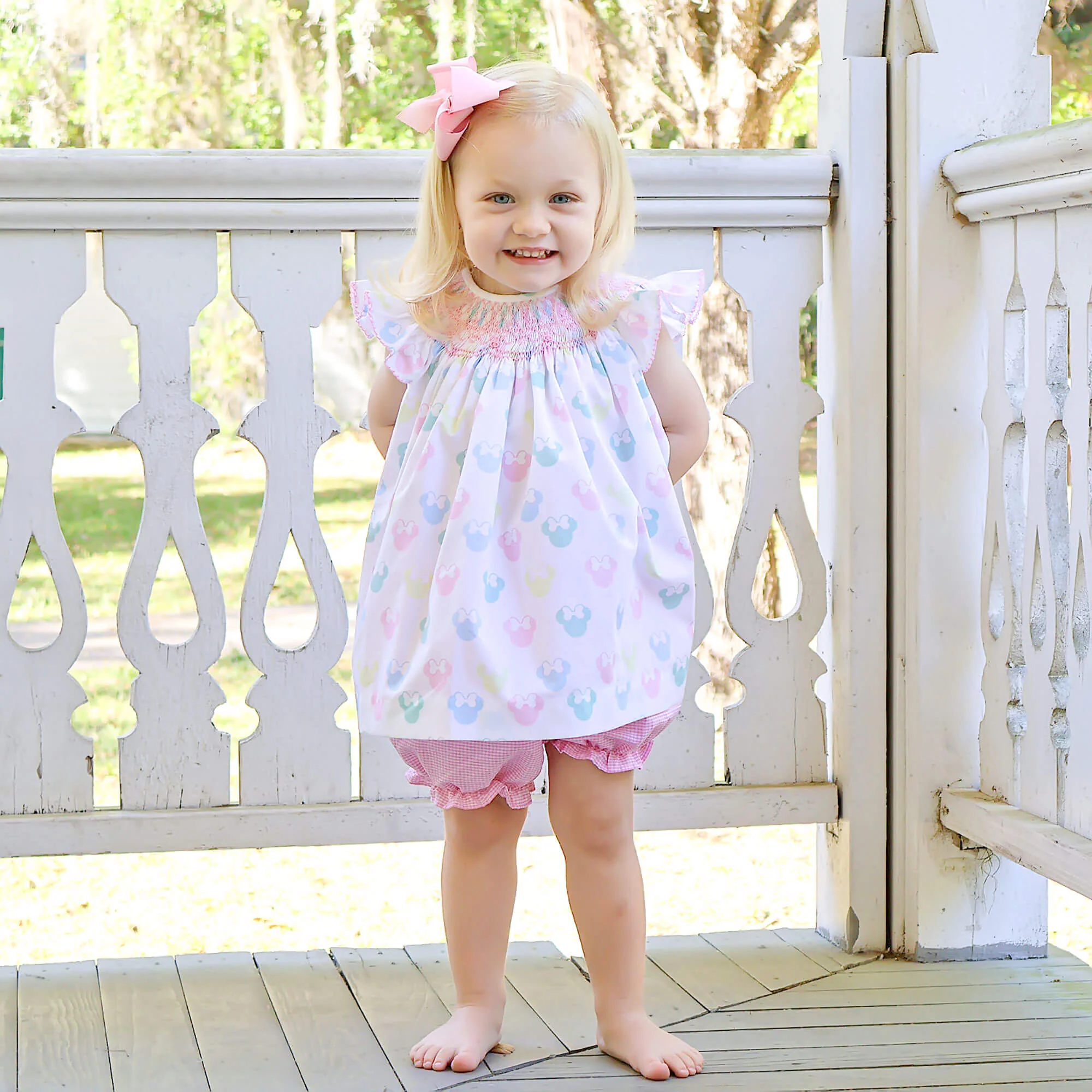 Pastel Mouse Ears Smocked Bloomer Set