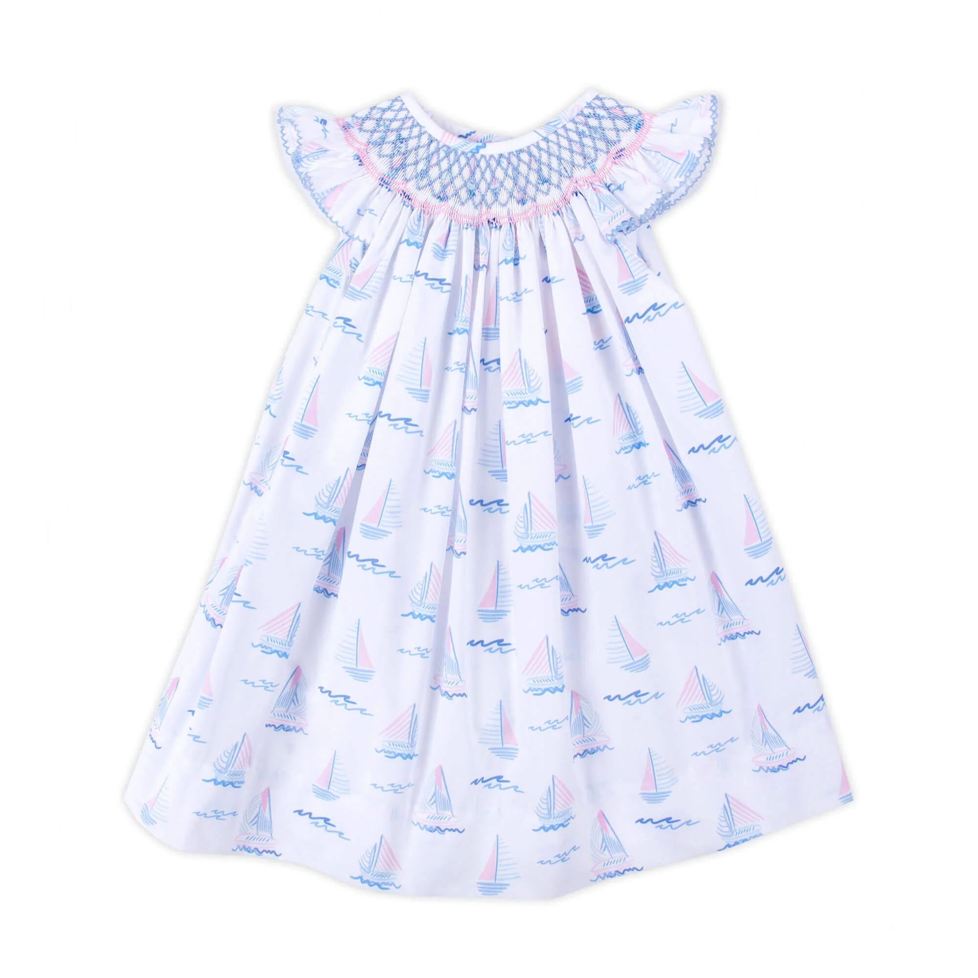 Pastel Sailboat Blue Smocked Dress