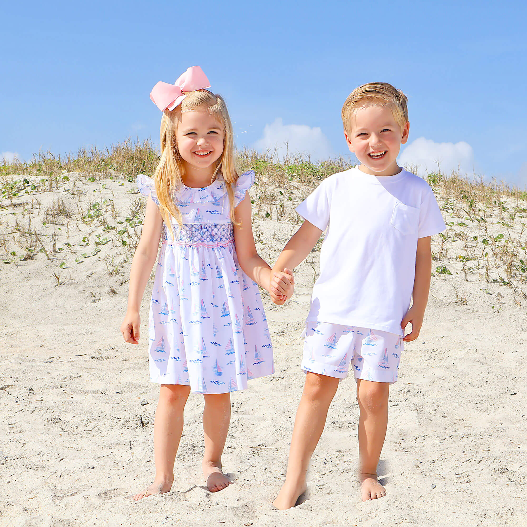 Pastel Sailboat Blue Smocked Collared Dress - Image 6