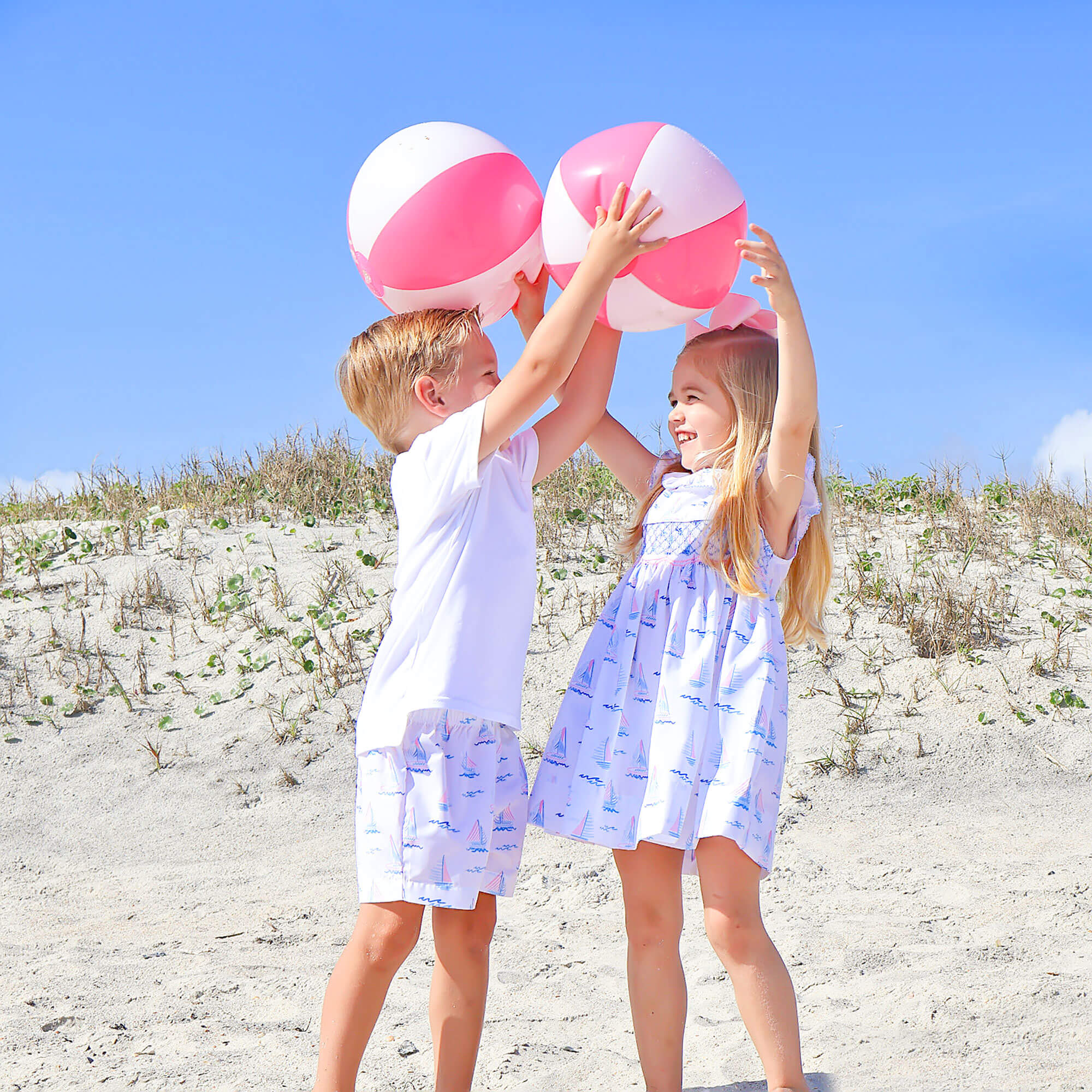 Pastel Sailboat Blue Smocked Collared Dress - Image 7