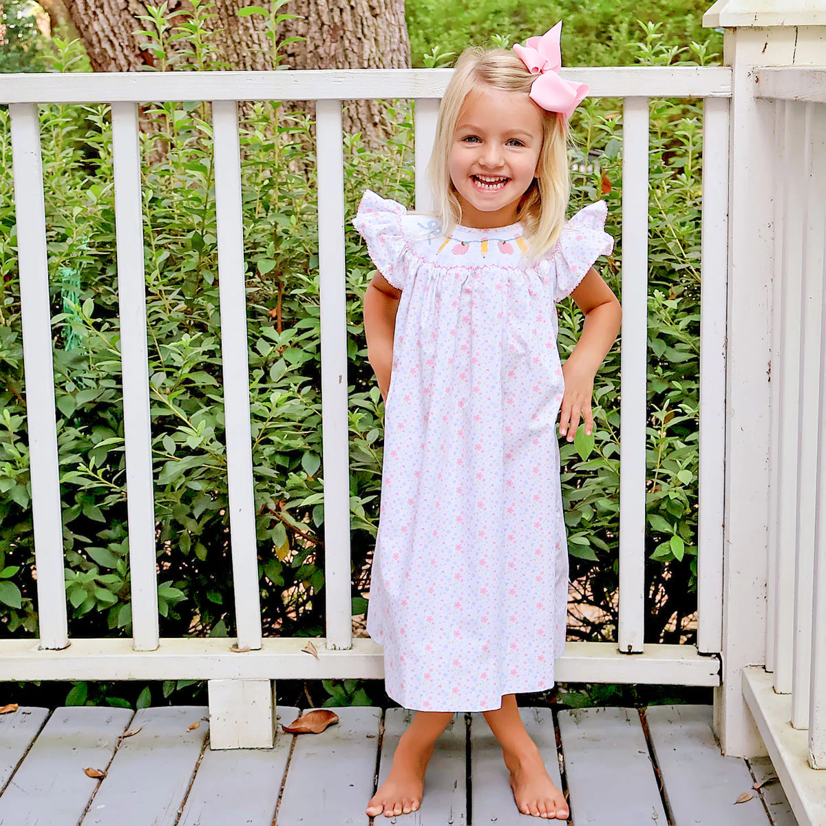 Pink Apple & Pencil Floral Smocked Dress - Image 3