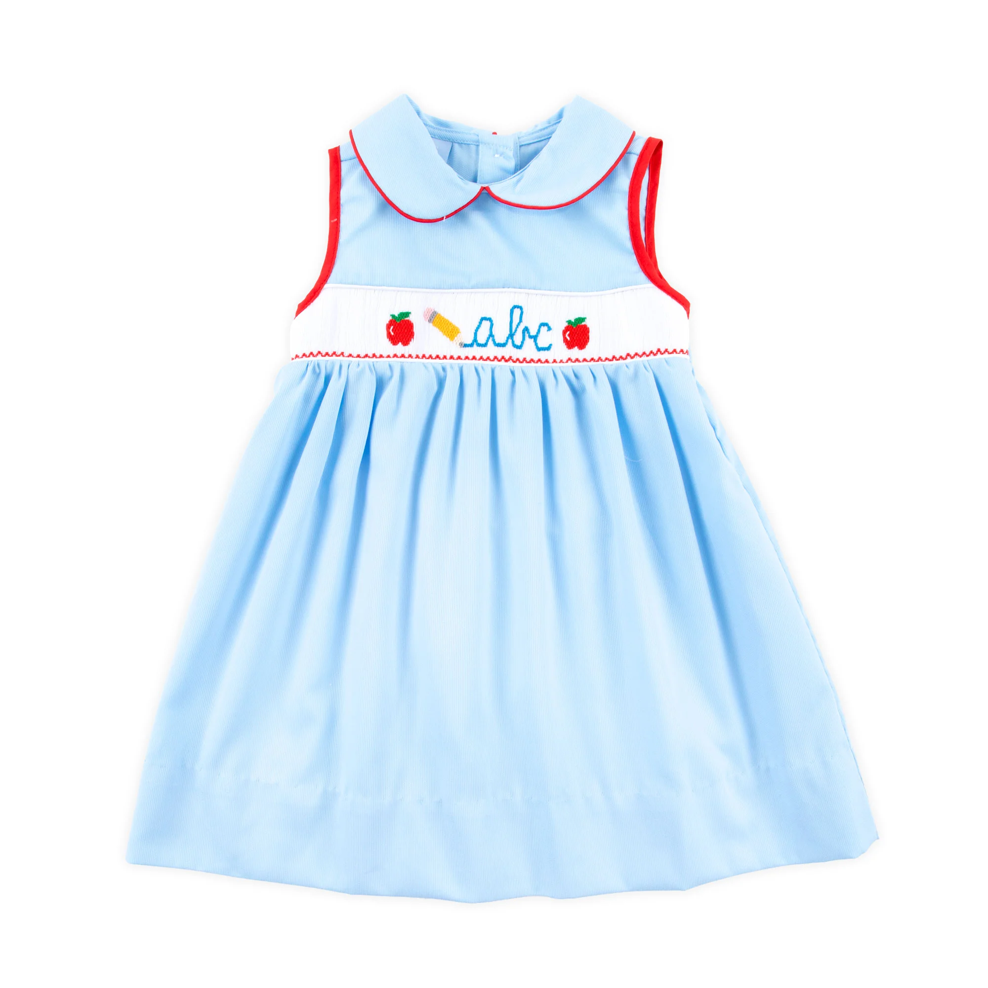 Pencil Light Blue Pique Smocked Collared Dress - Image 2