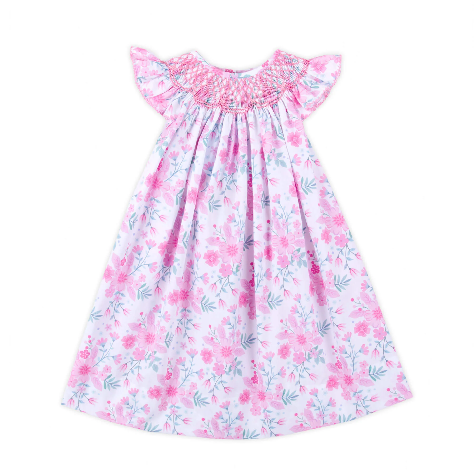 Petal Dream Pink Smocked Angel Sleeve Dress