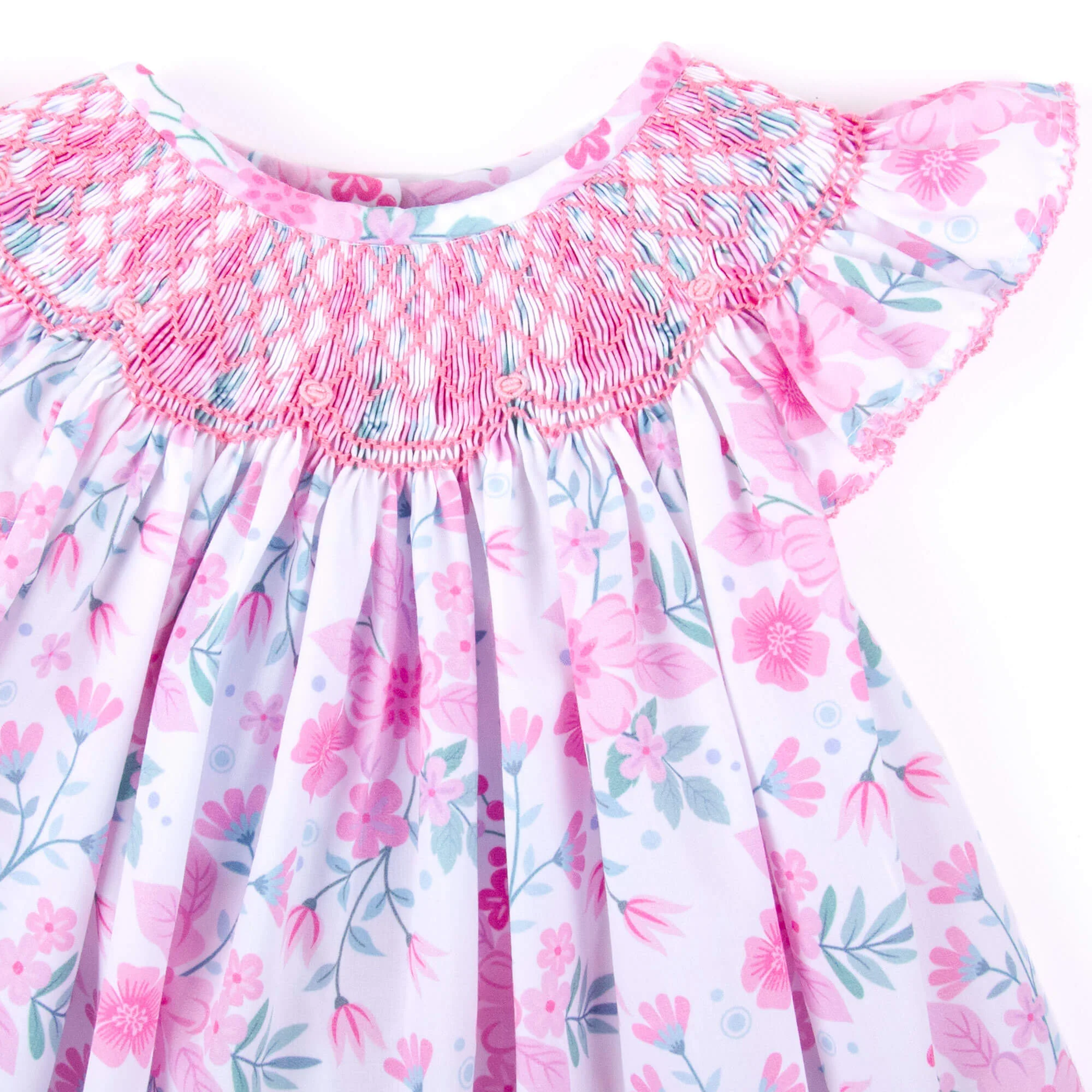 Petal Dream Pink Smocked Angel Sleeve Dress - Image 2
