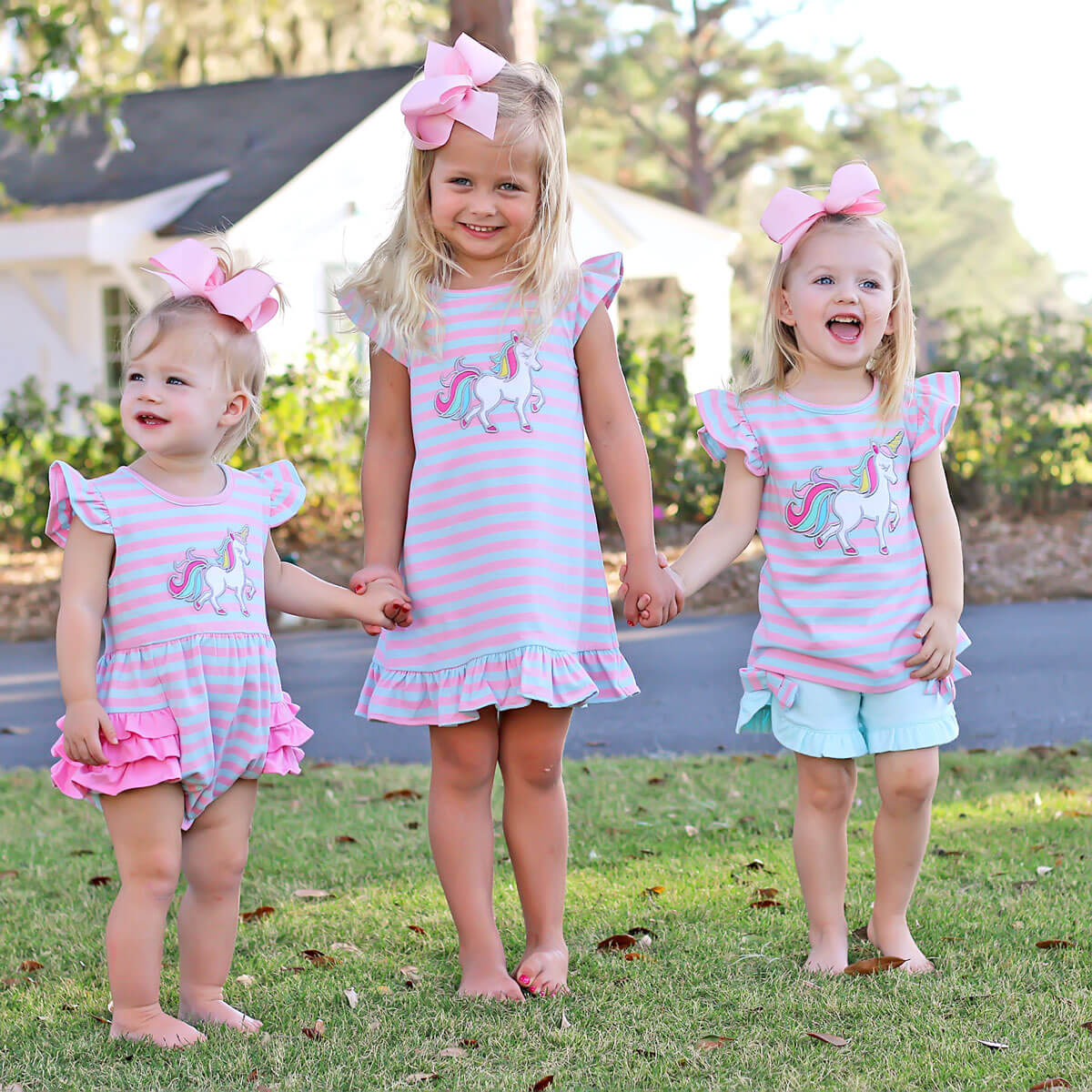 Pink and Blue Stripe Unicorn Milly Dress - Image 3