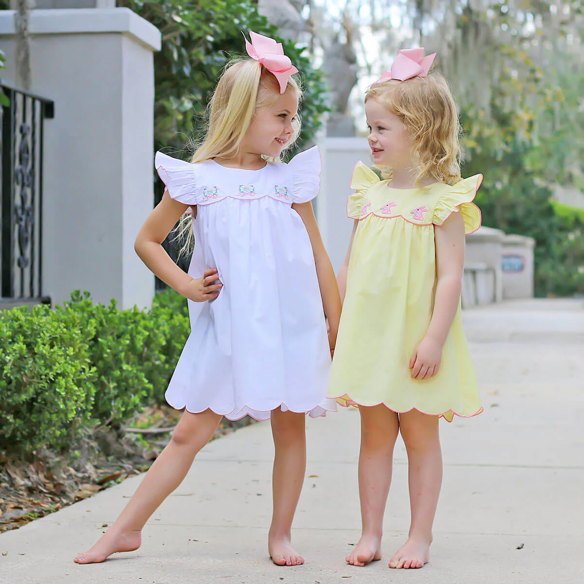 Pink Bunnies Yellow Scalloped Amelia Dress - Image 5